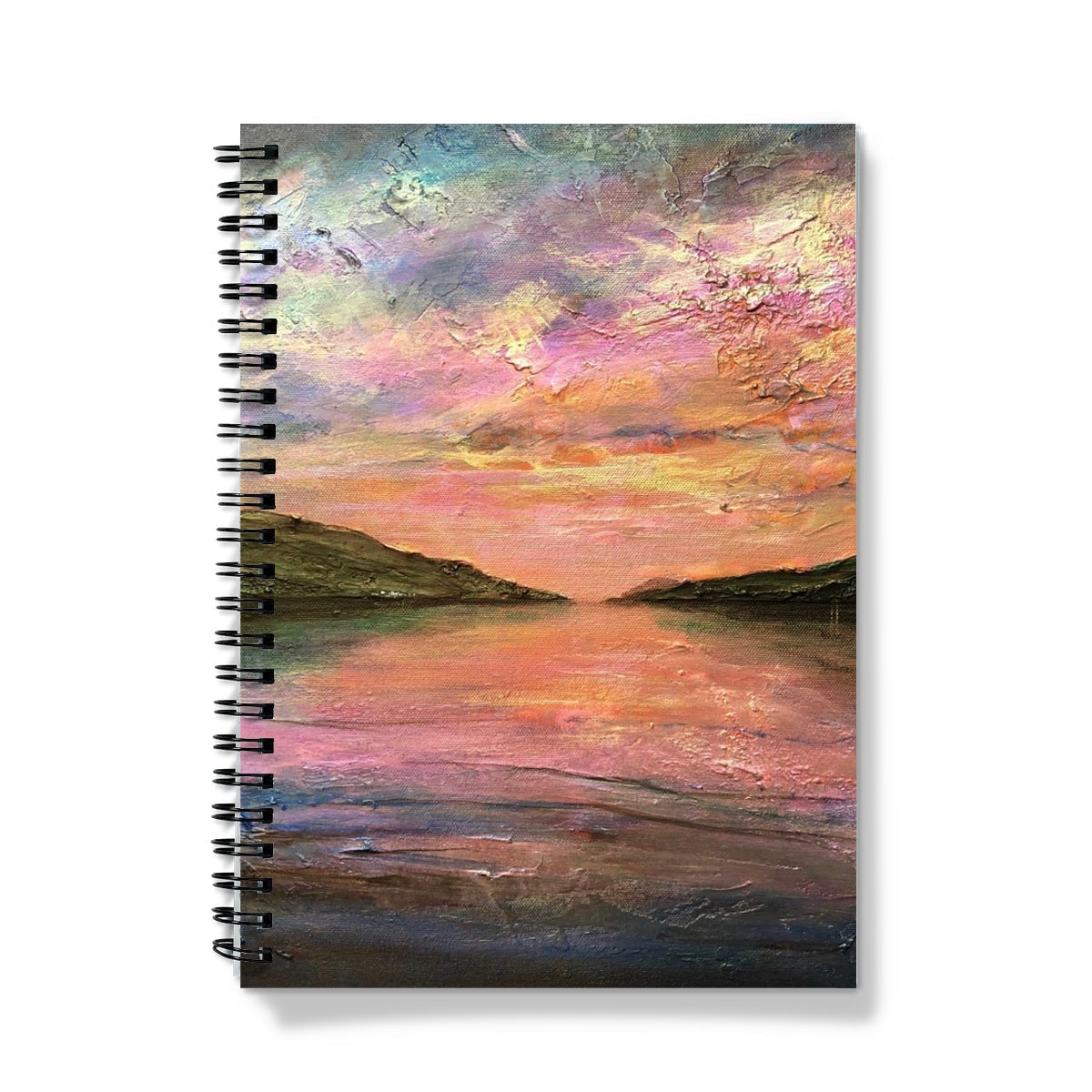 Loch Ness Dawn Notebook with sunset over water painting
