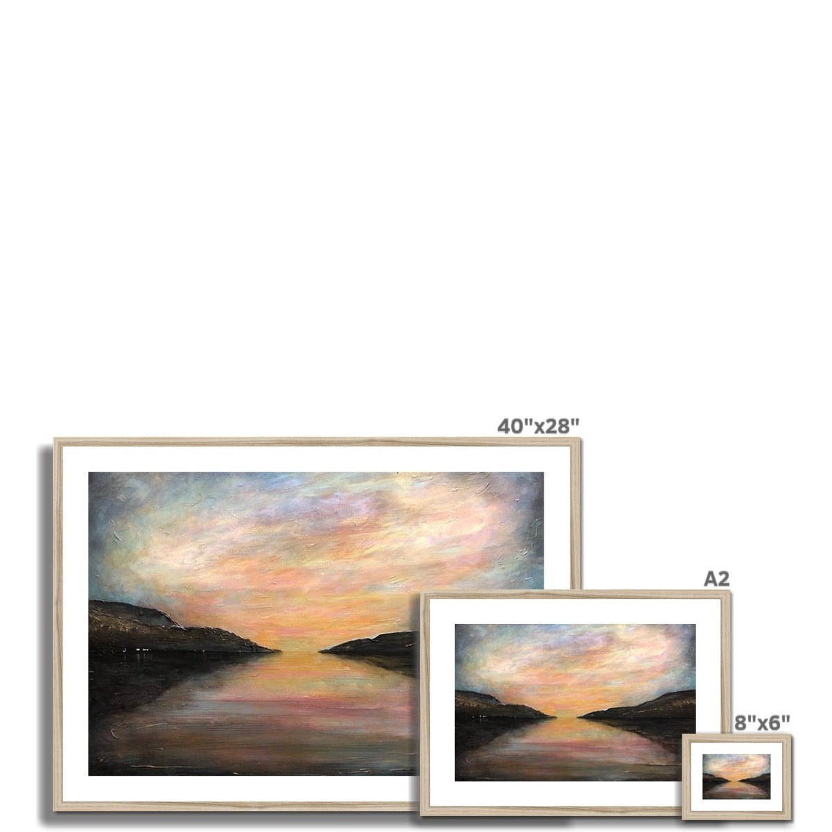 40x28 Inch Framed Loch Ness Glow Sunset Landscape in Beige