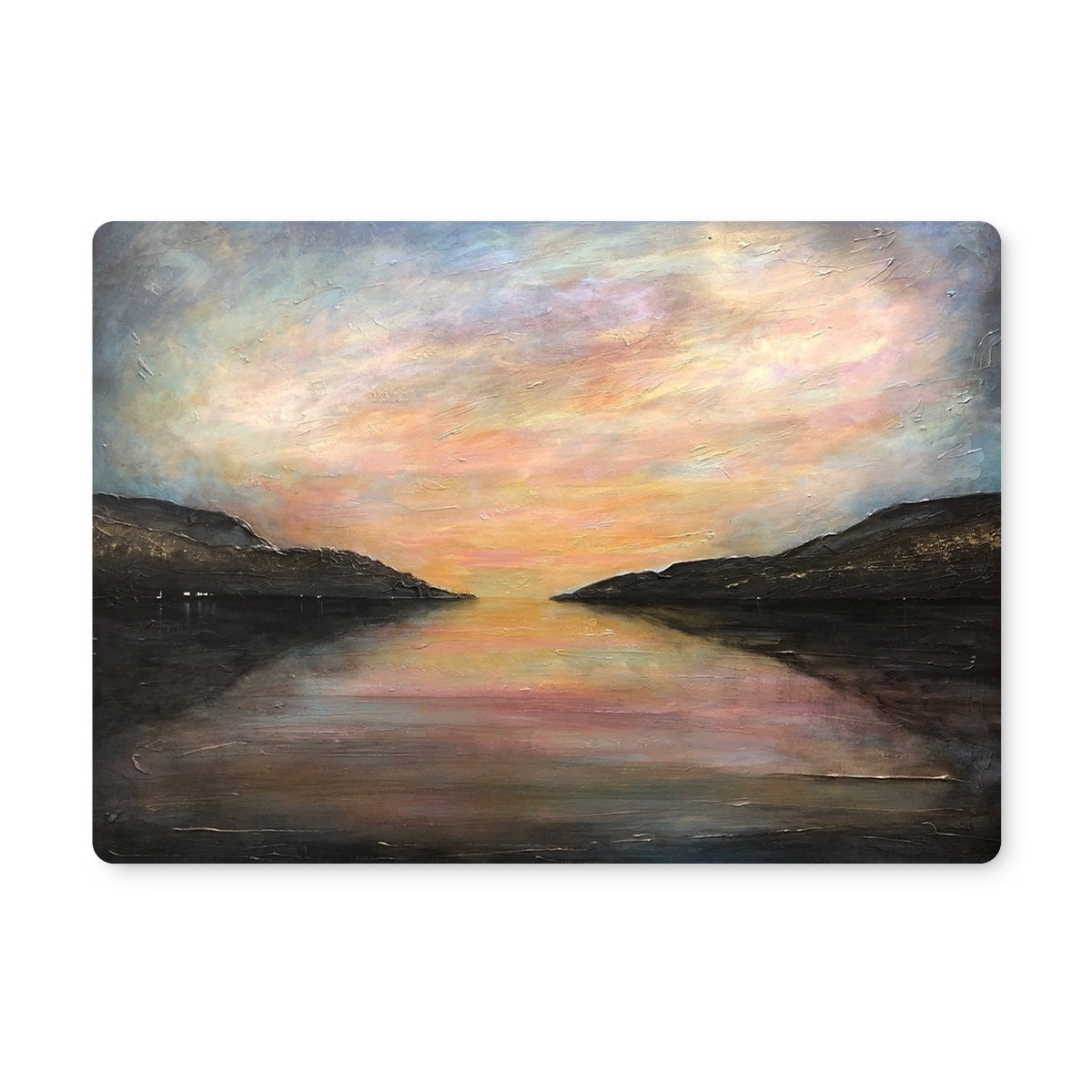 Loch Ness Glow Placemat: Sunset landscape painting on canvas