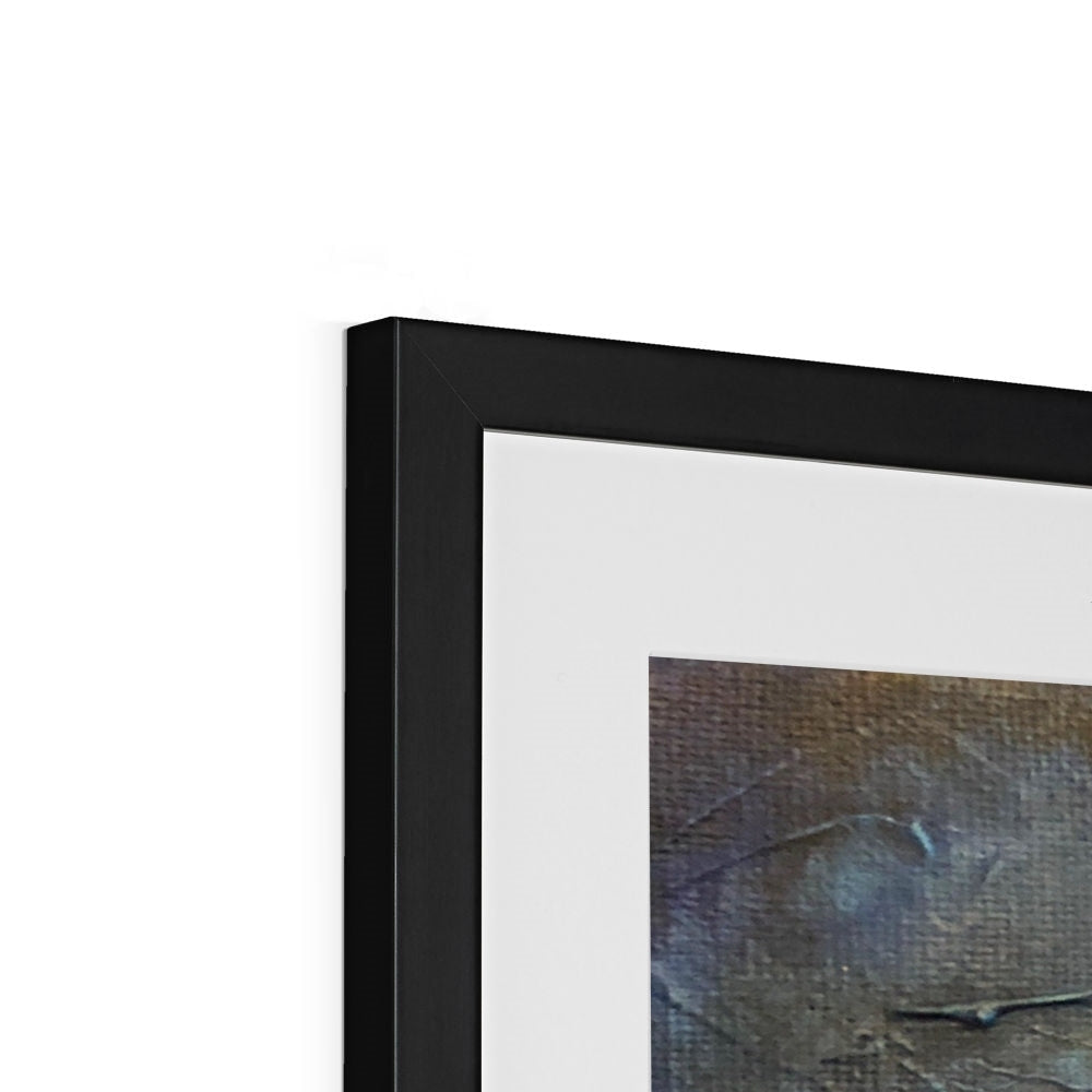 Black framed abstract Loch Ness Moonlight painting in earthy tones