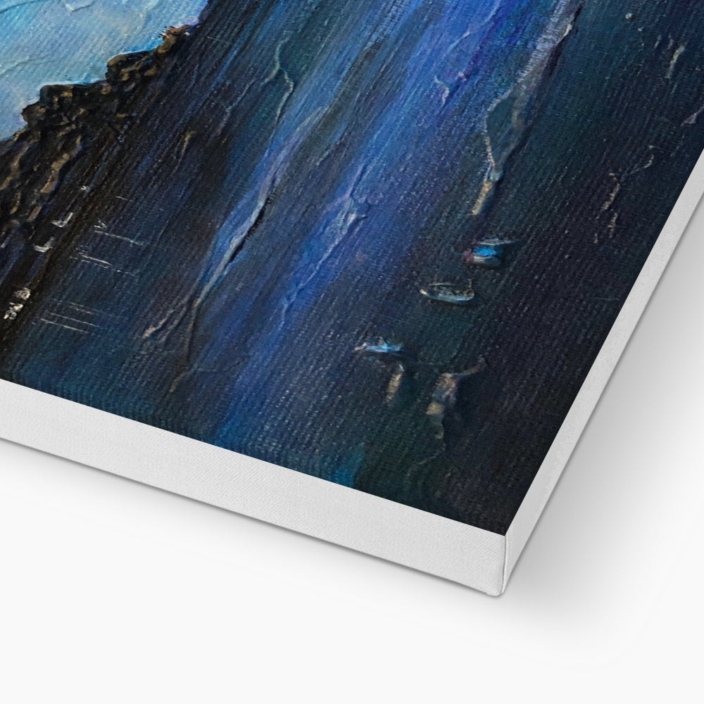 Loch Ness Moonlight canvas print of crashing waves on rocky cliffs