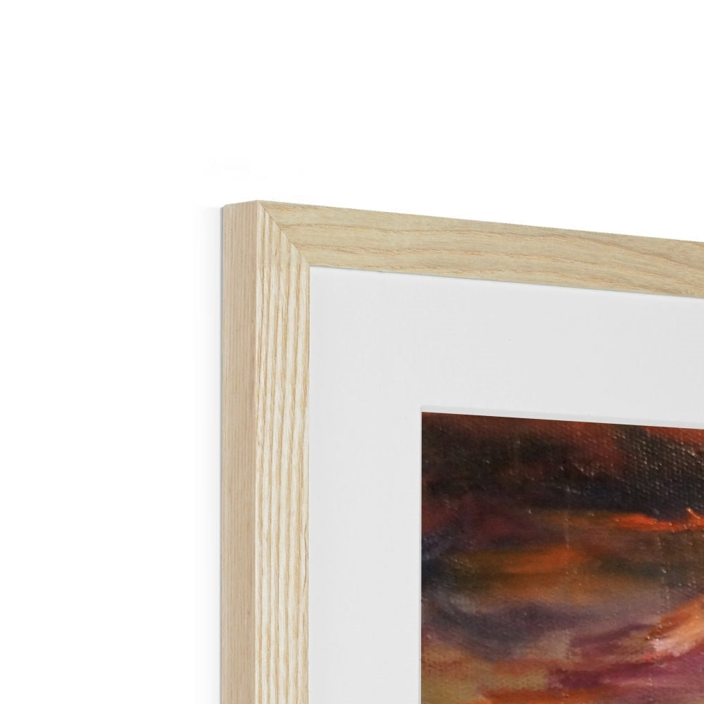 Loch Ness Moonset abstract art print in light wood frame with white mat