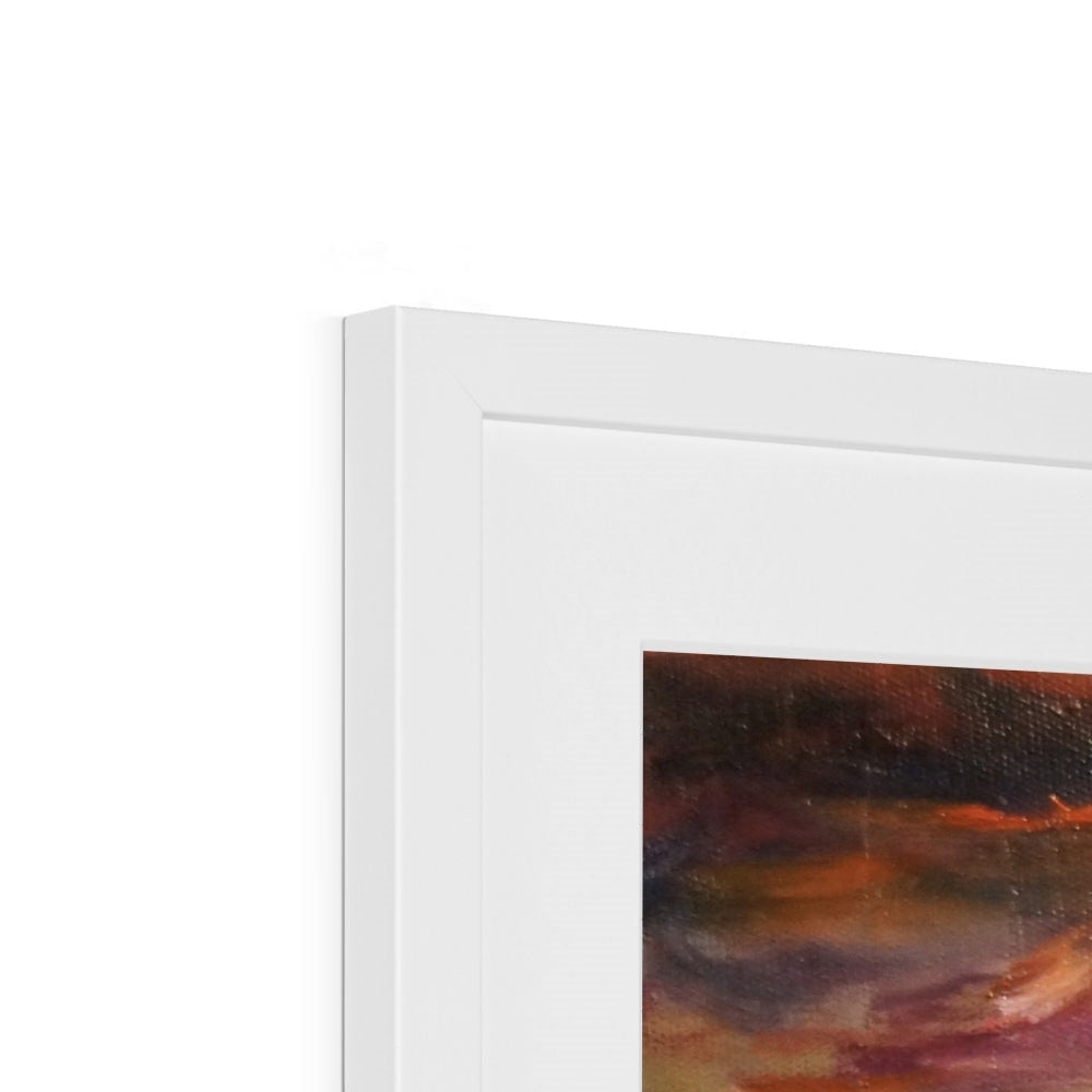 White Loch Ness Moonset abstract painting in frame