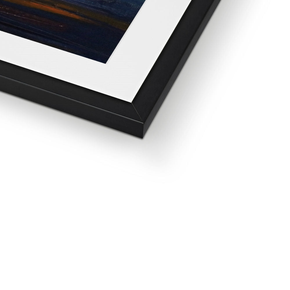 Black matte frame with white mat and Loch Ness Moonset dark blue artwork