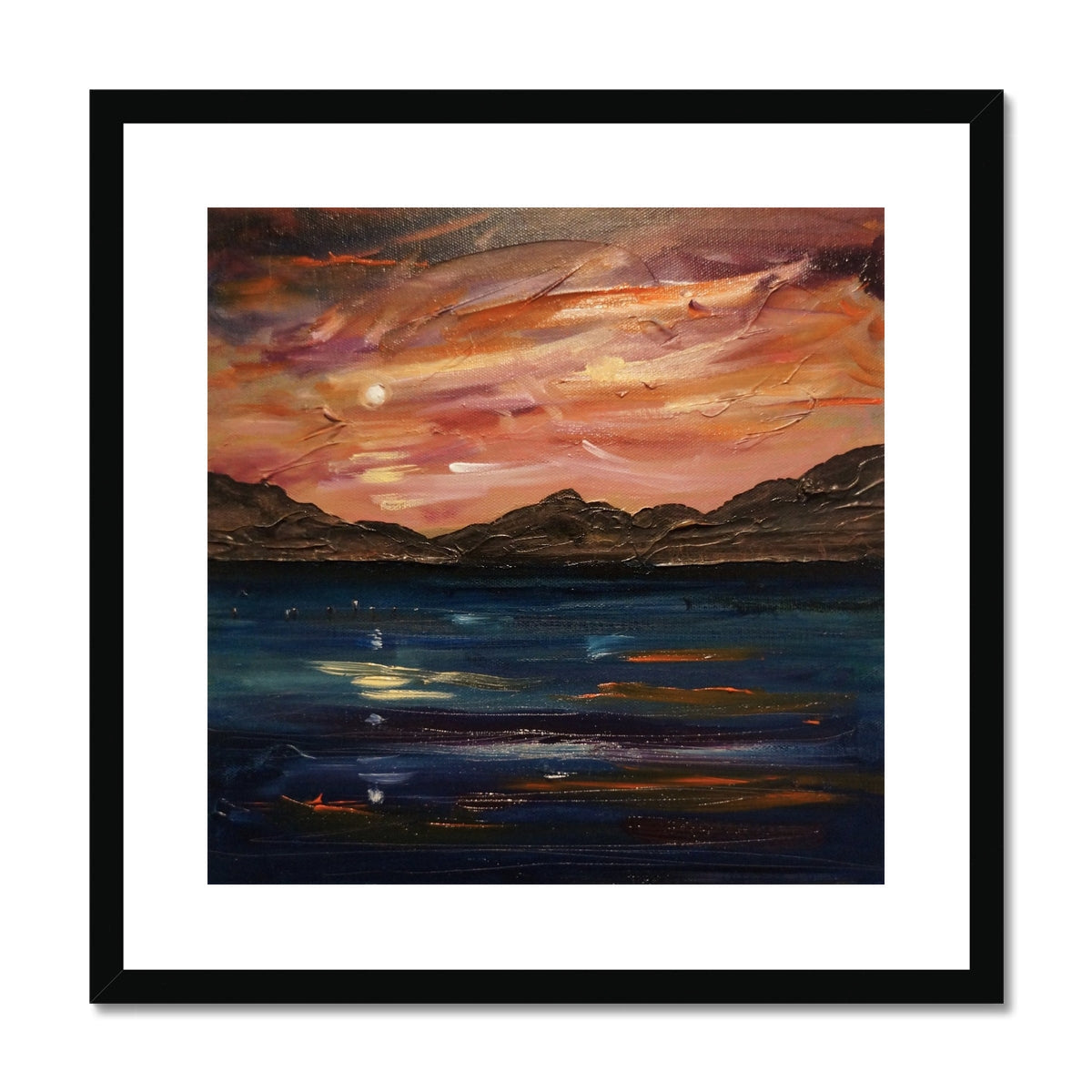 Black framed Loch Ness Moonset abstract sunset landscape canvas art