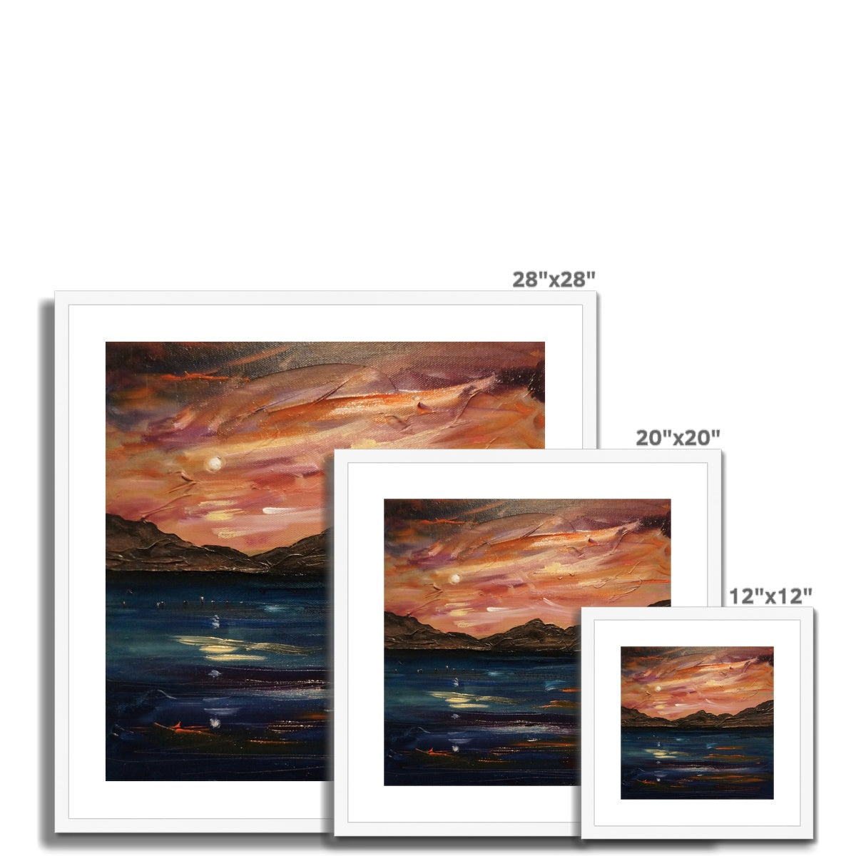 28x28 Framed Loch Ness Moonset Landscape Print in Warm Earth Tones