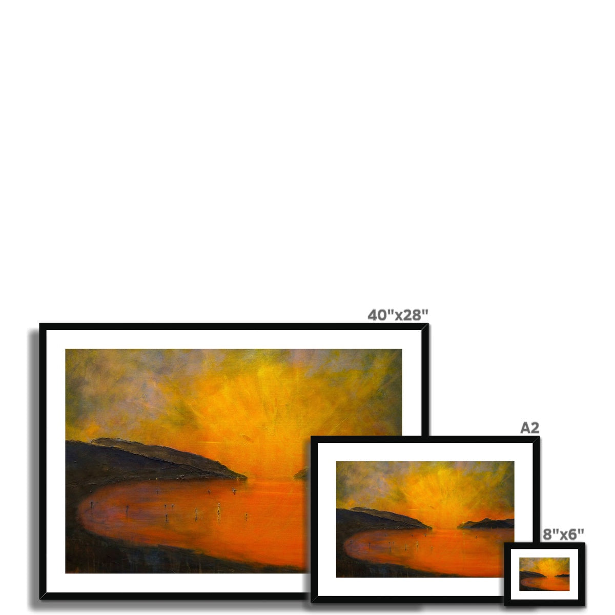 Loch Ness Sunset abstract landscape art print in warm orange hues