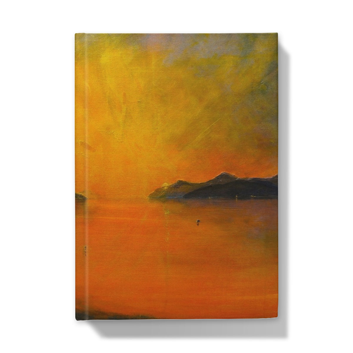 Loch Ness Sunset Hardback Journal with vibrant orange sunset over water