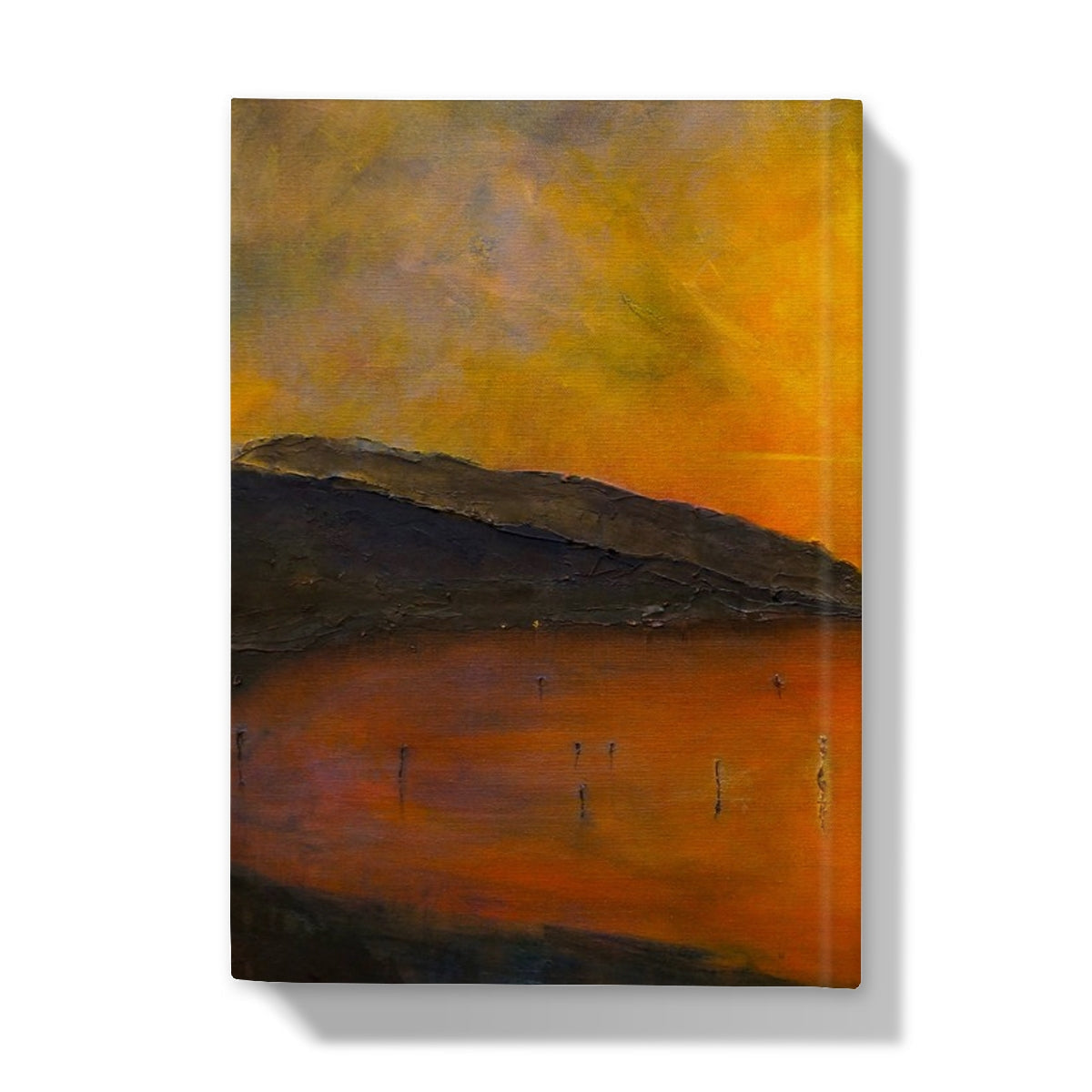 Loch Ness Sunset Hardback Journal with impressionistic orange sunset landscape
