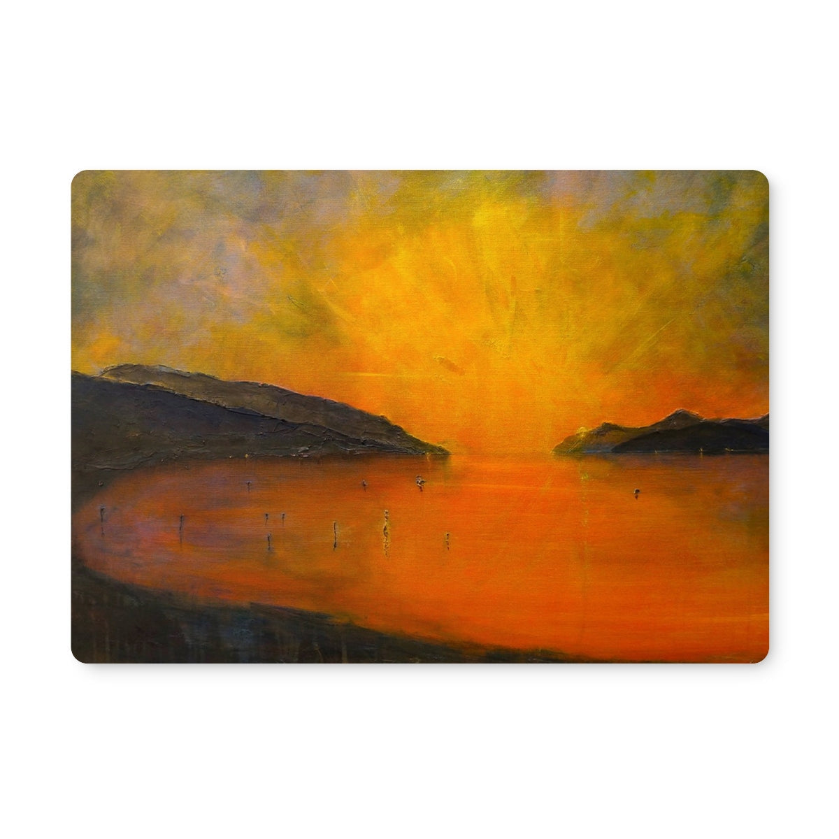 Vibrant Loch Ness sunset over water with silhouetted hills placemat print