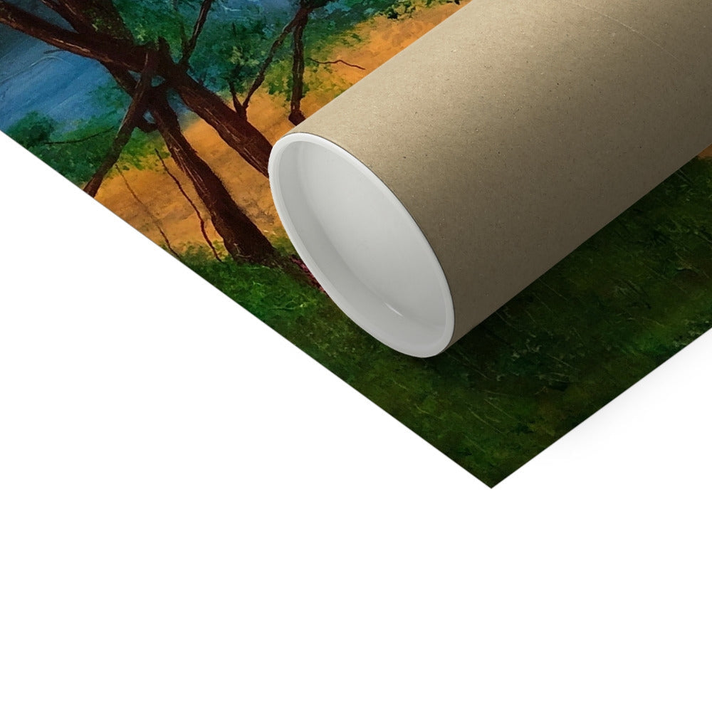 Brown cardboard tube with white interior on a green grass background for Loch Rannoch Artist Proof Collector Print
