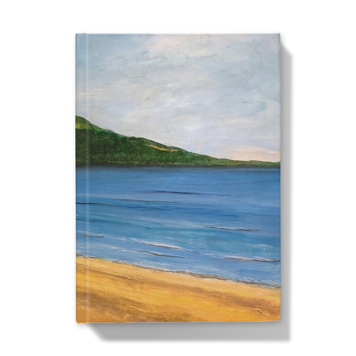 Beach scene canvas art print with sandy shore and blue water for Loch Rannoch Hardback Journal