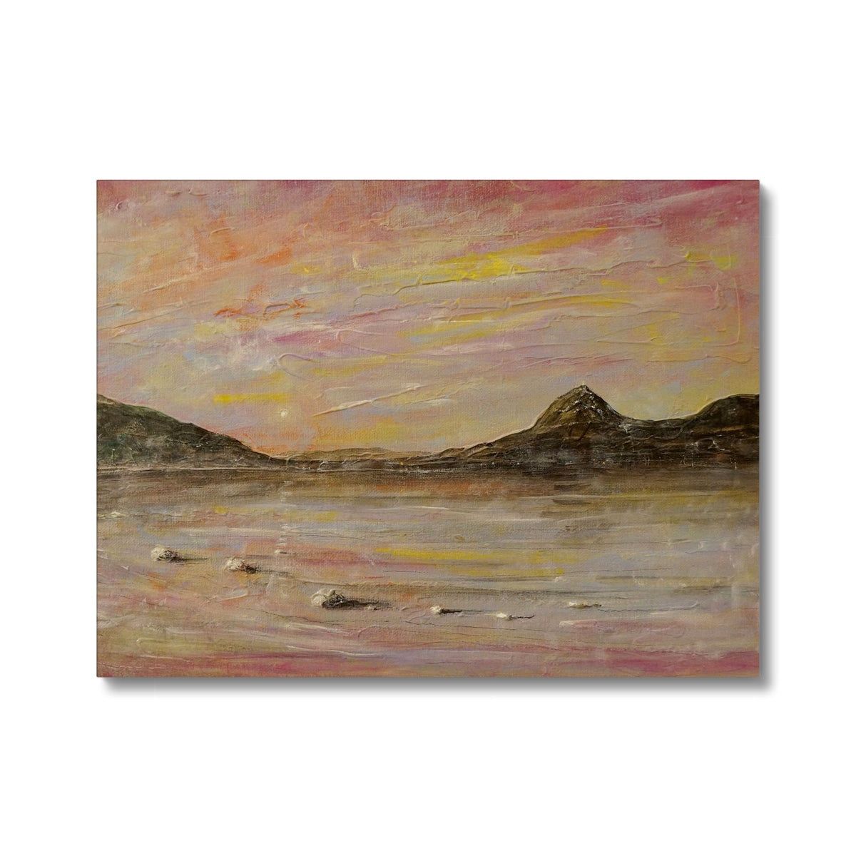 Serene sunset over Loch Rannoch with Schiehallion on canvas