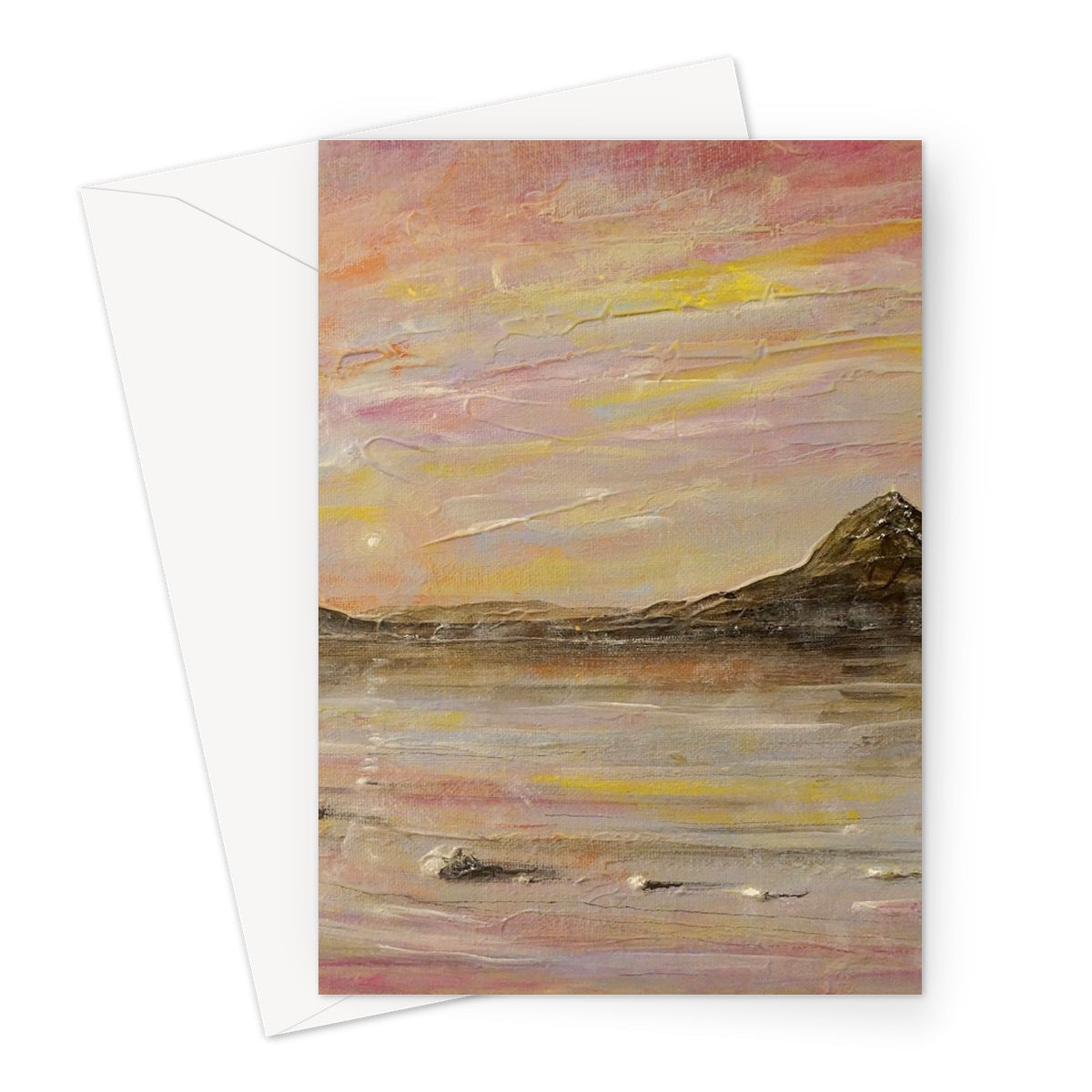 Loch Rannoch & Schiehallion sunset greeting card with impressionistic pinks