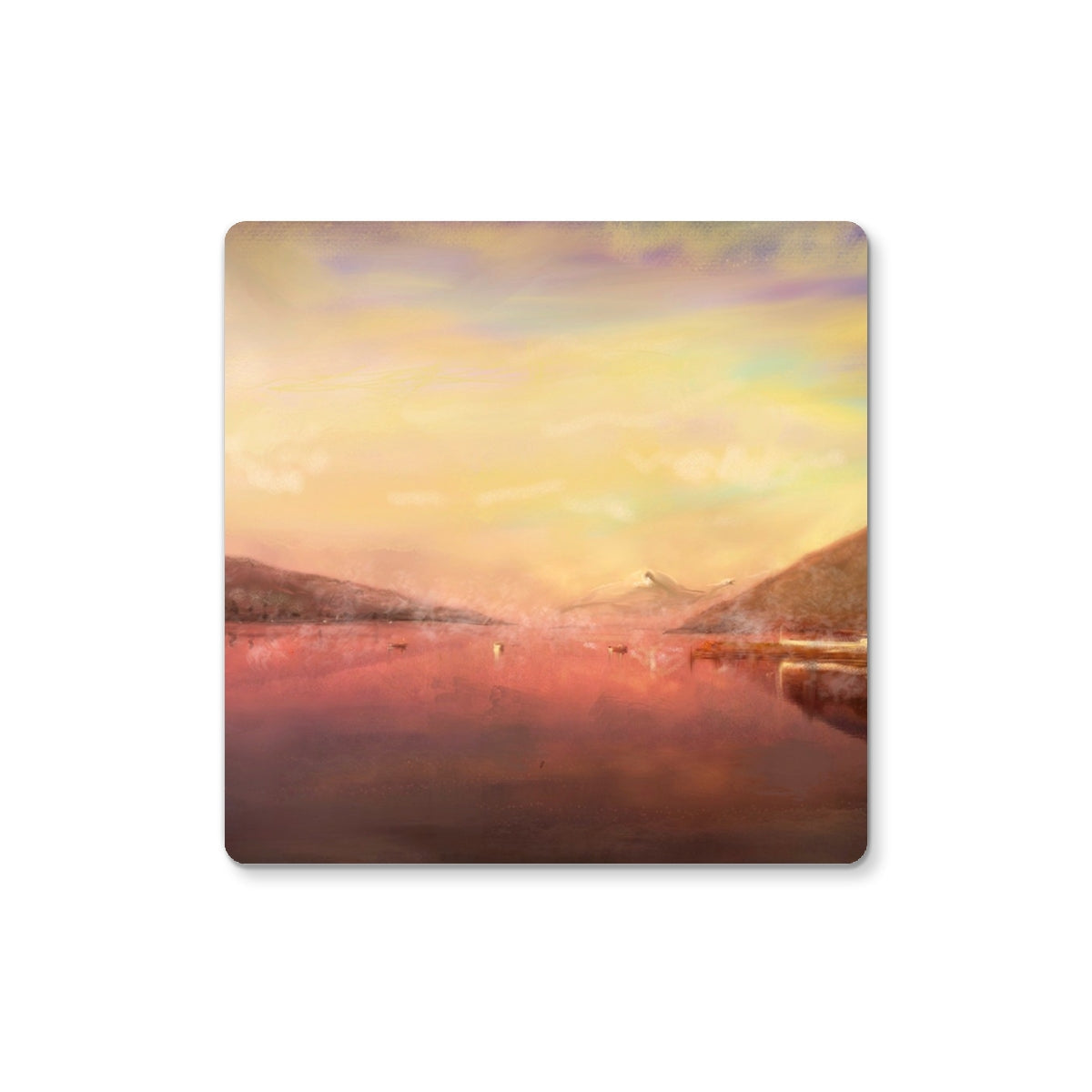 Pink and yellow abstract square Loch Tay Coaster