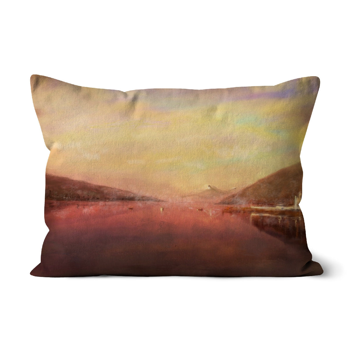 Loch Tay Cushion: Yellow and red abstract landscape textured throw pillow