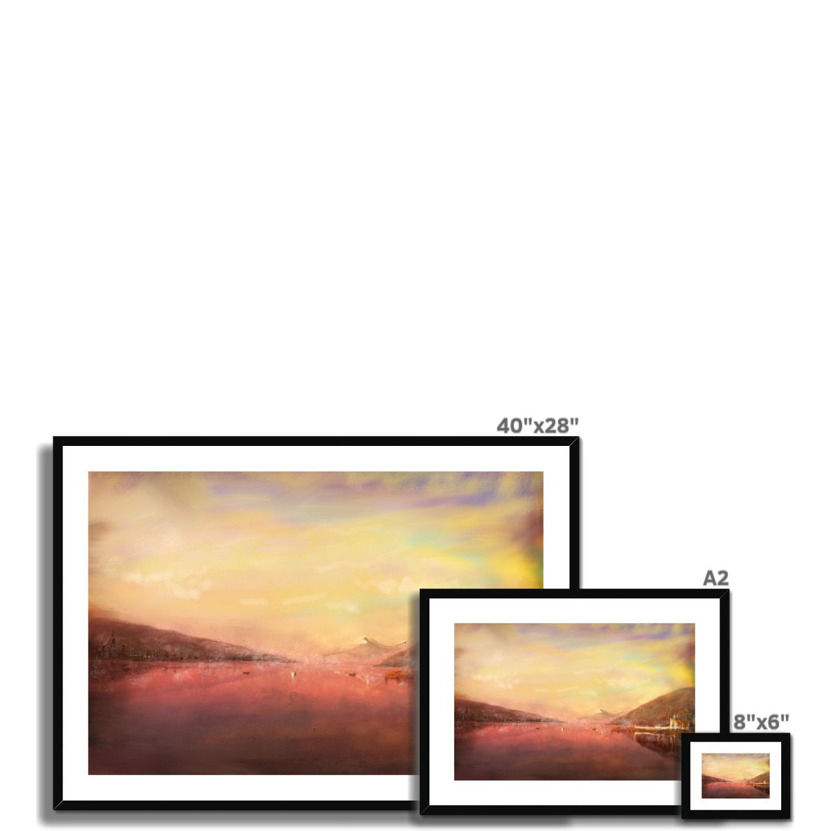 40x28 Inch Framed Loch Tay Sunset Landscape Print with Black Frame