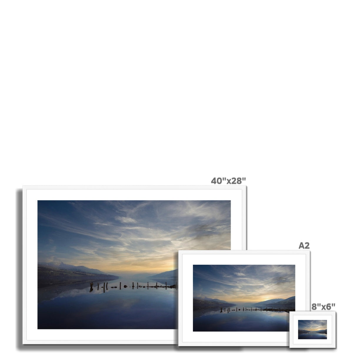 Loch Tay serene sunset over water framed landscape print 40x28 inches