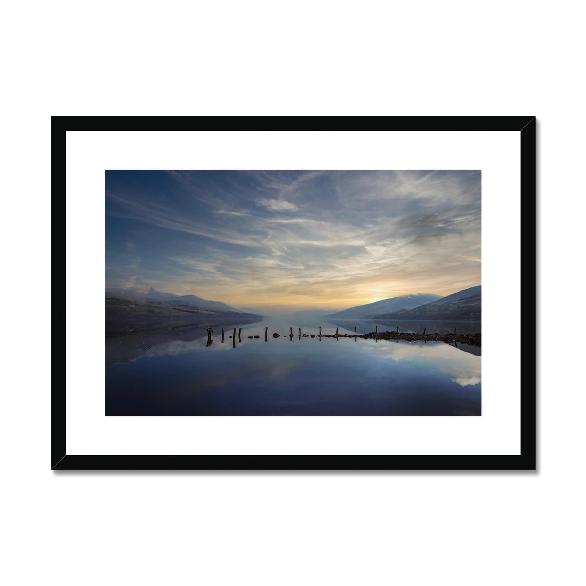 Black-framed Loch Tay sunset over water art print