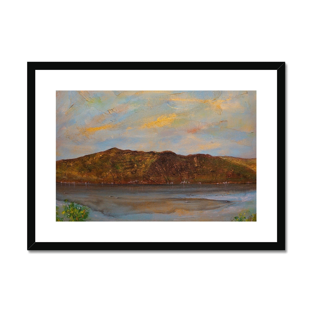 Black framed Lochgoilhead art print of muted mountain landscape