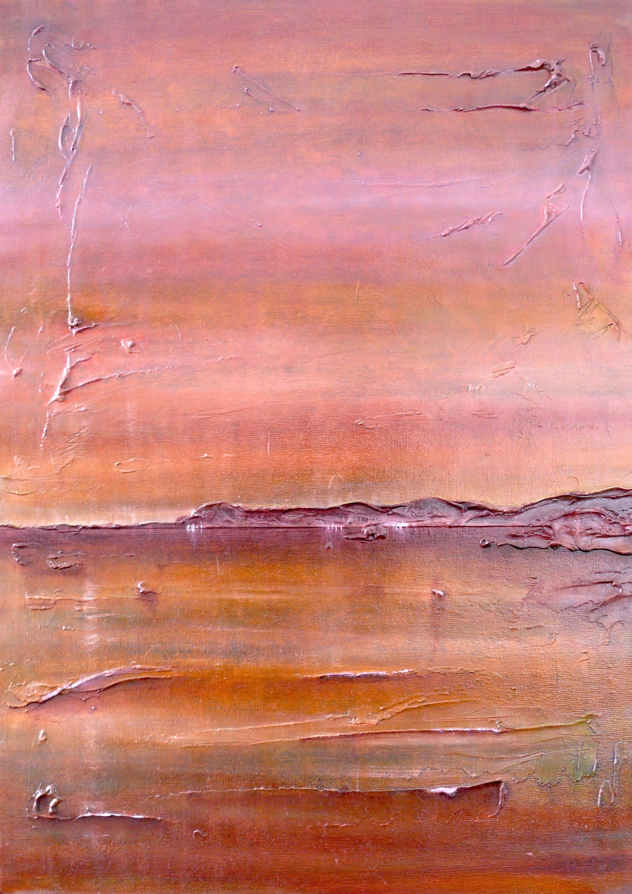 Textured abstract landscape painting in warm hues from Lochmaddy Dusk Original Painting