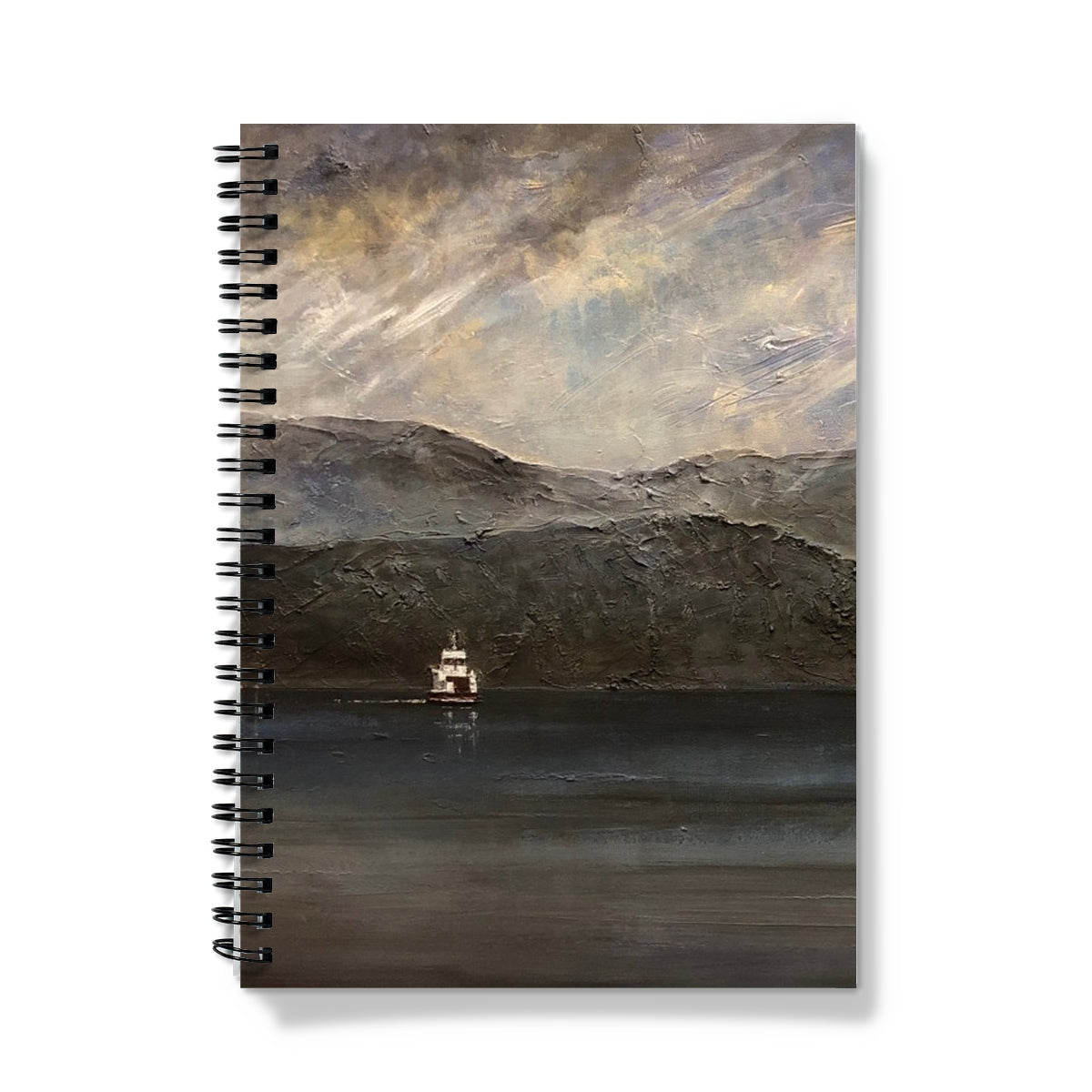 Lochranza Moonlit Ferry notebook with mountain landscape cover