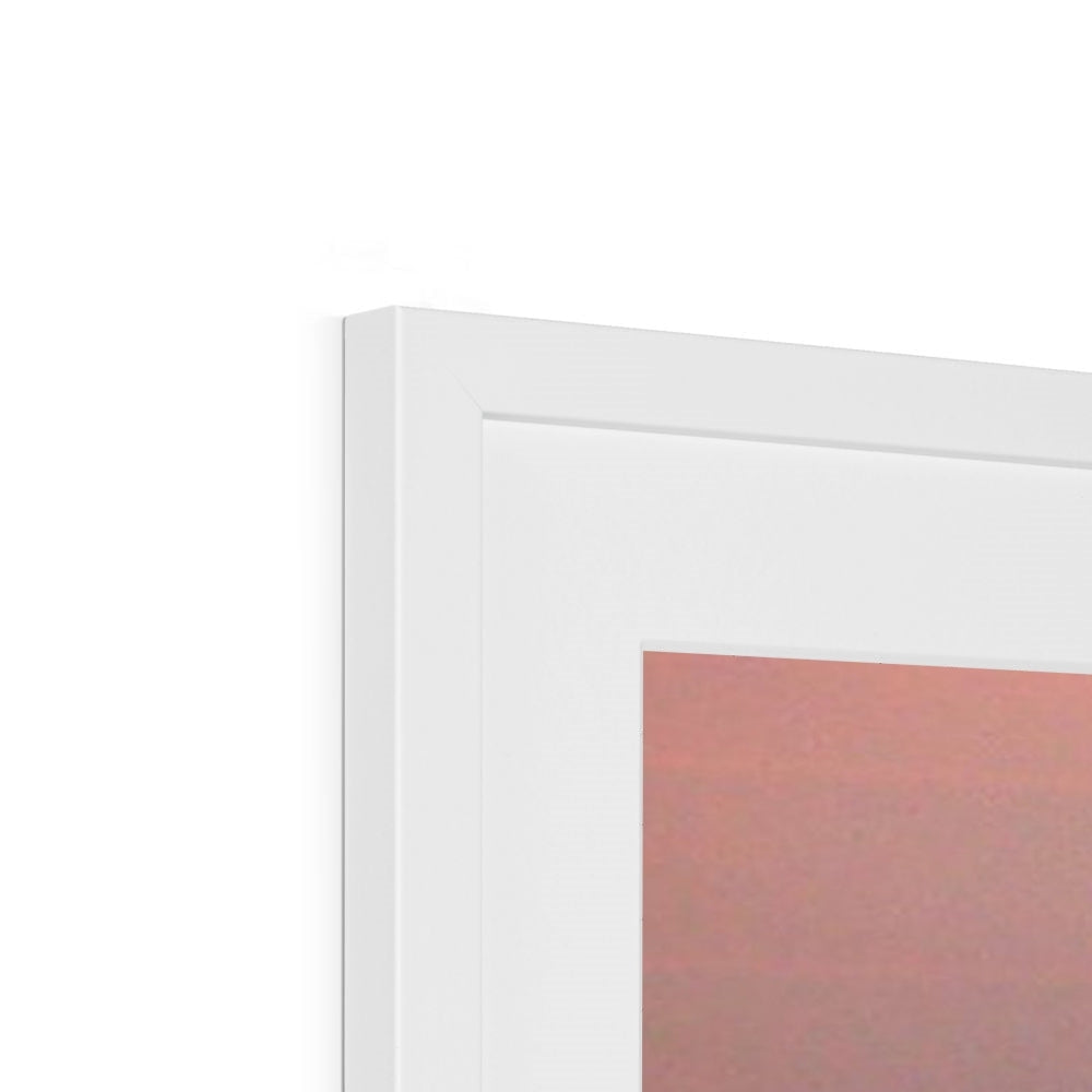 White framed The Longest Night print with rose gold gradient background