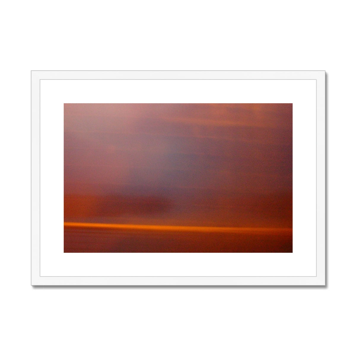 The Longest Night white-framed abstract print with orange-red gradient