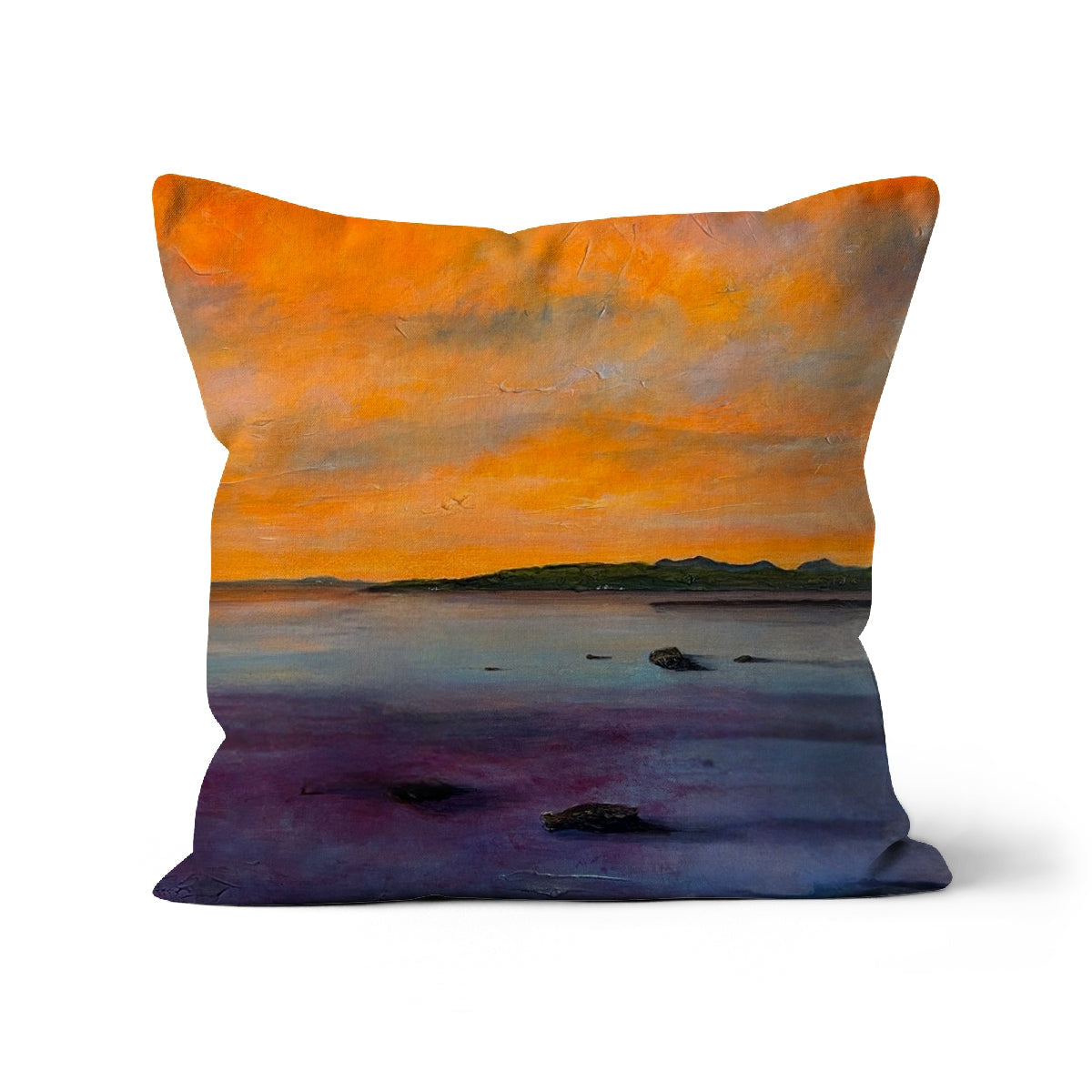 Orange purple sunset textured throw pillow Looking From Largs Cushion