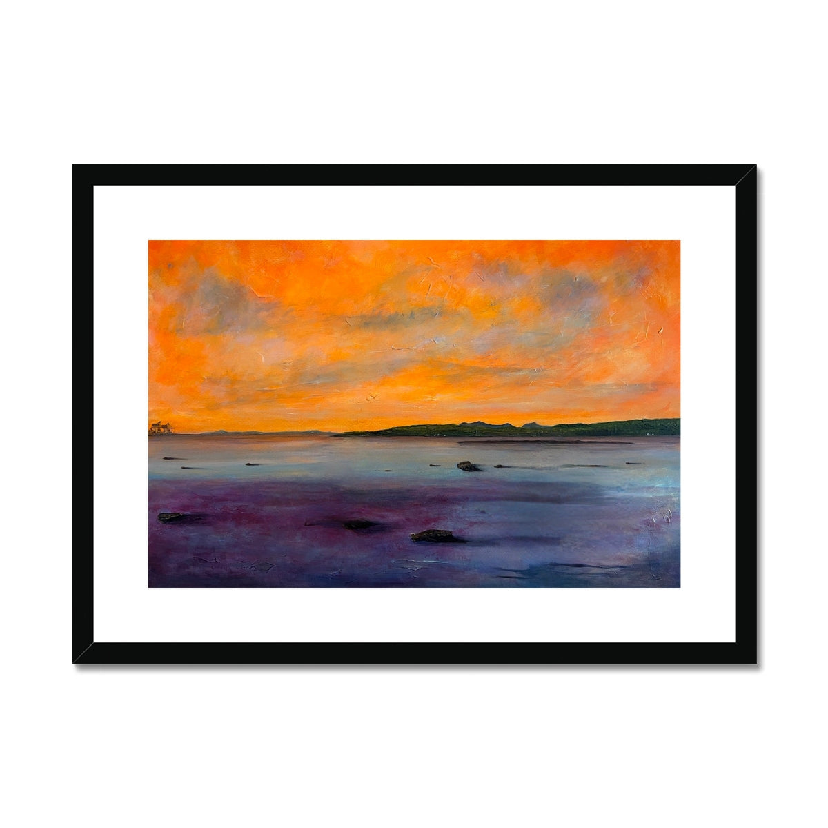 Orange sunset framed canvas print in black frame from Looking From Largs