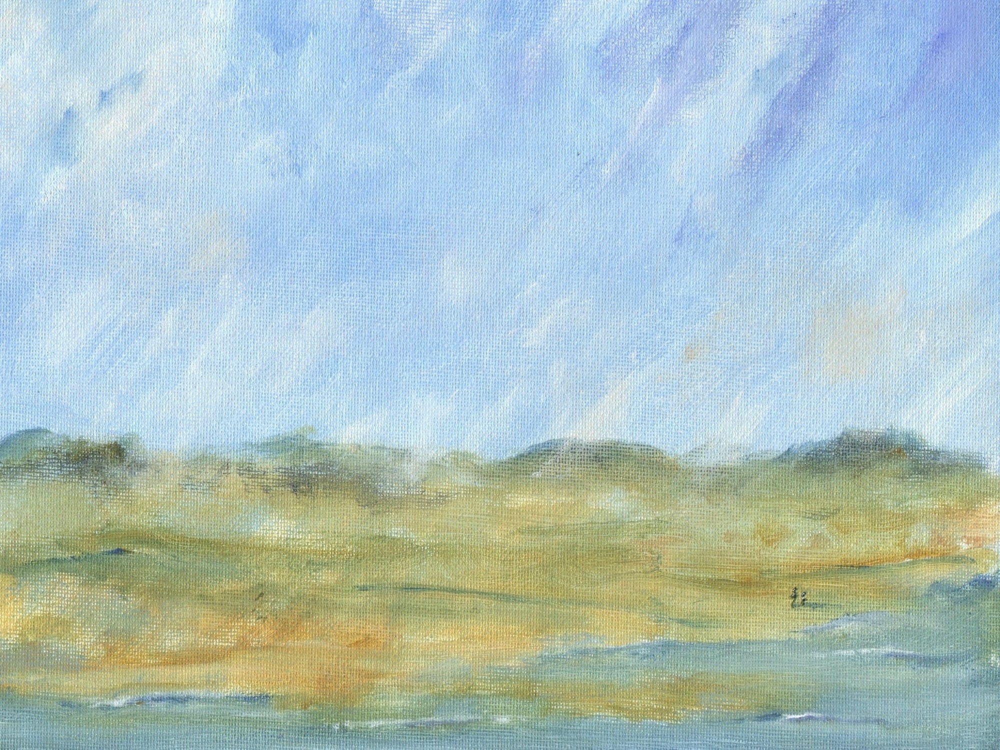 Impressionistic Lunderston Bay Mist Original Painting of serene landscape with hills and water