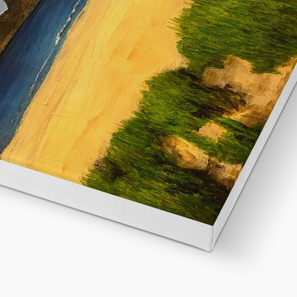 Luskentyre Beach Harris canvas print of golden sand, blue water, green foliage