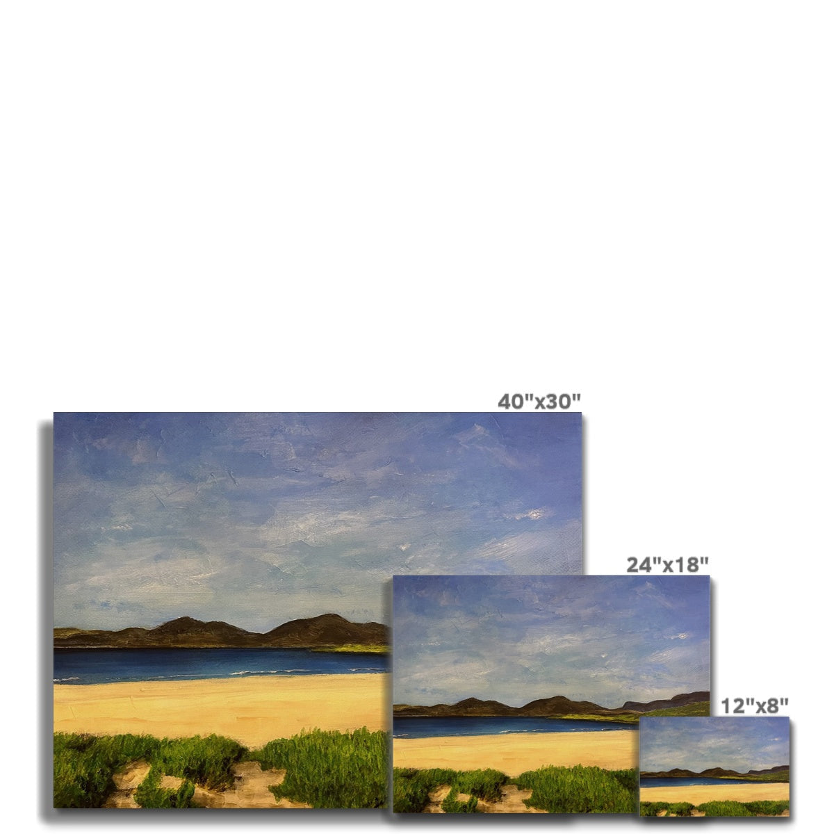 Luskentyre Beach Harris 40x30 canvas print of sandy shore and mountains