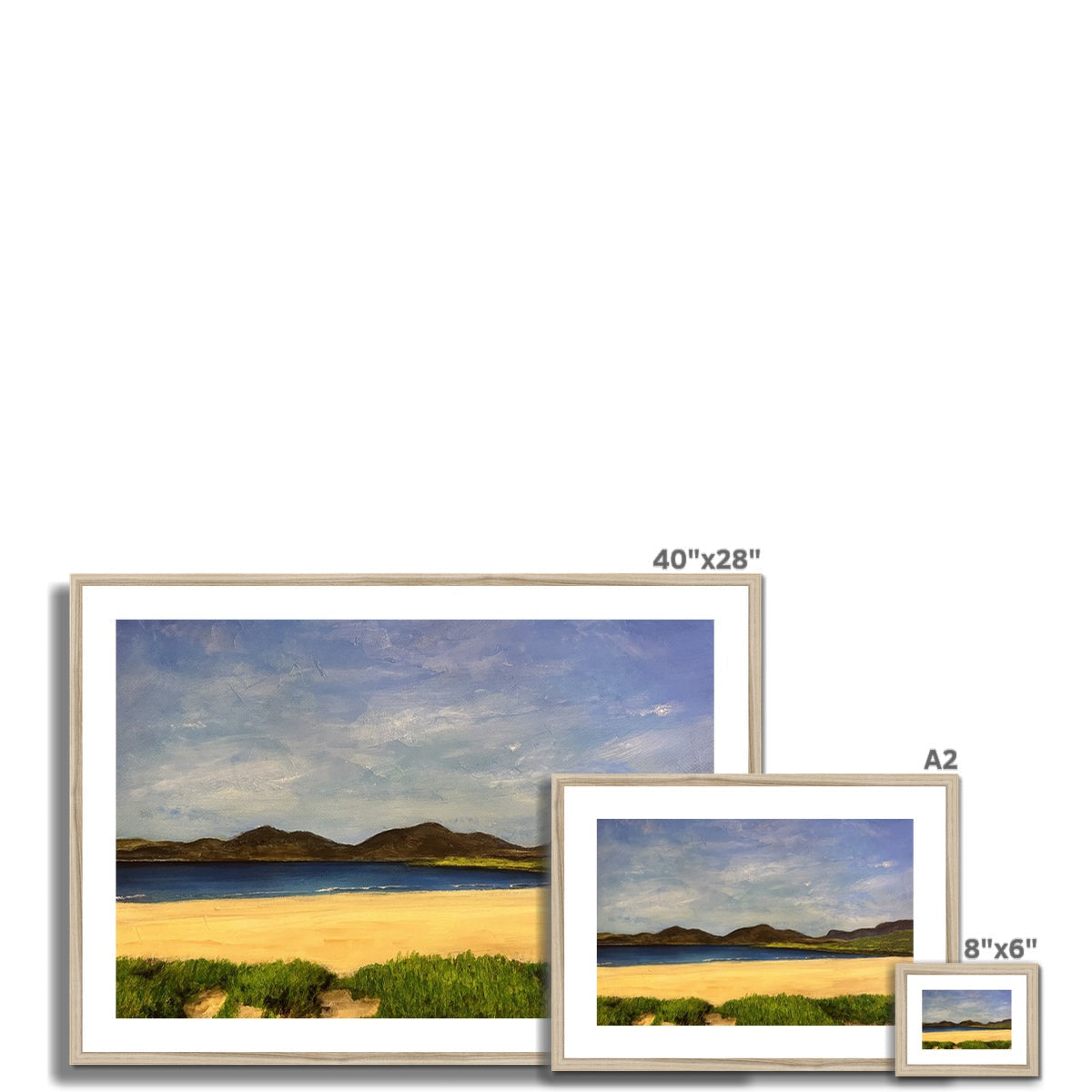 40x28 inch framed Luskentyre Beach Harris landscape print in silver frame