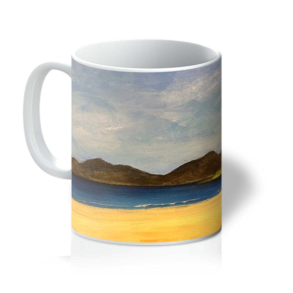 Luskentyre Beach Harris ceramic mug with earthy mountain landscape design