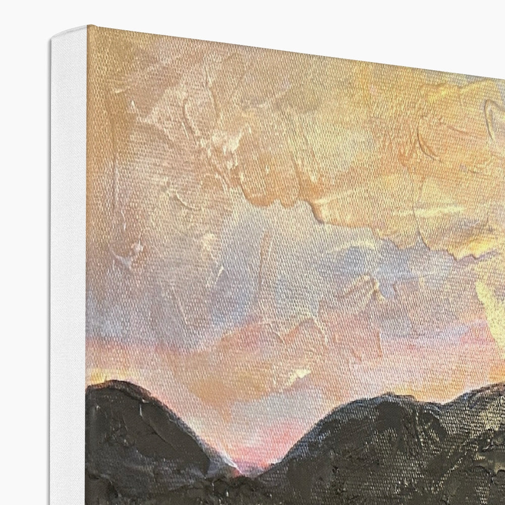 From Lyle Hill canvas print of textured orange pink purple yellow black mountains