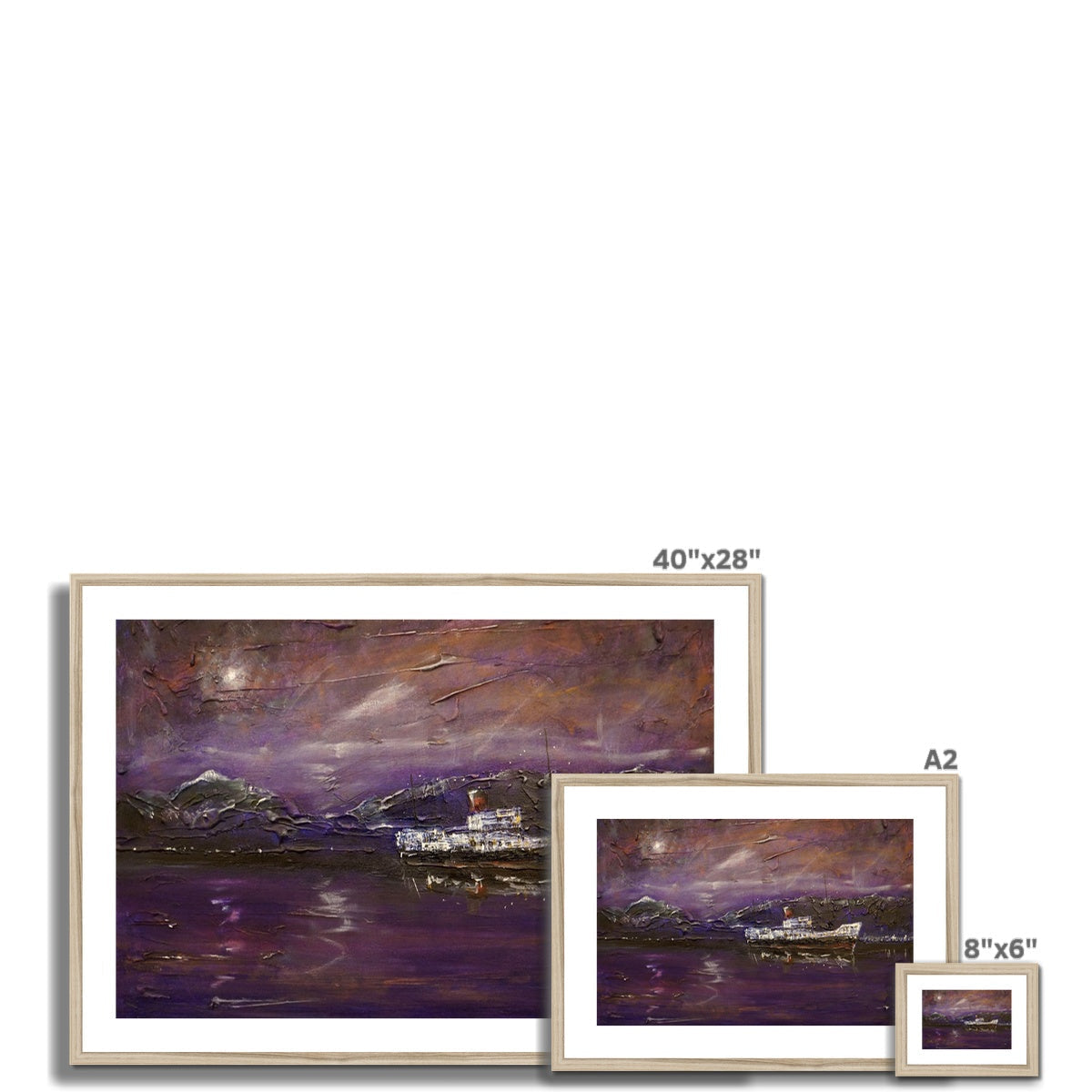 40x28 Inch Framed Maid of the Loch Moonlight Print with Purple Brown Night Scene