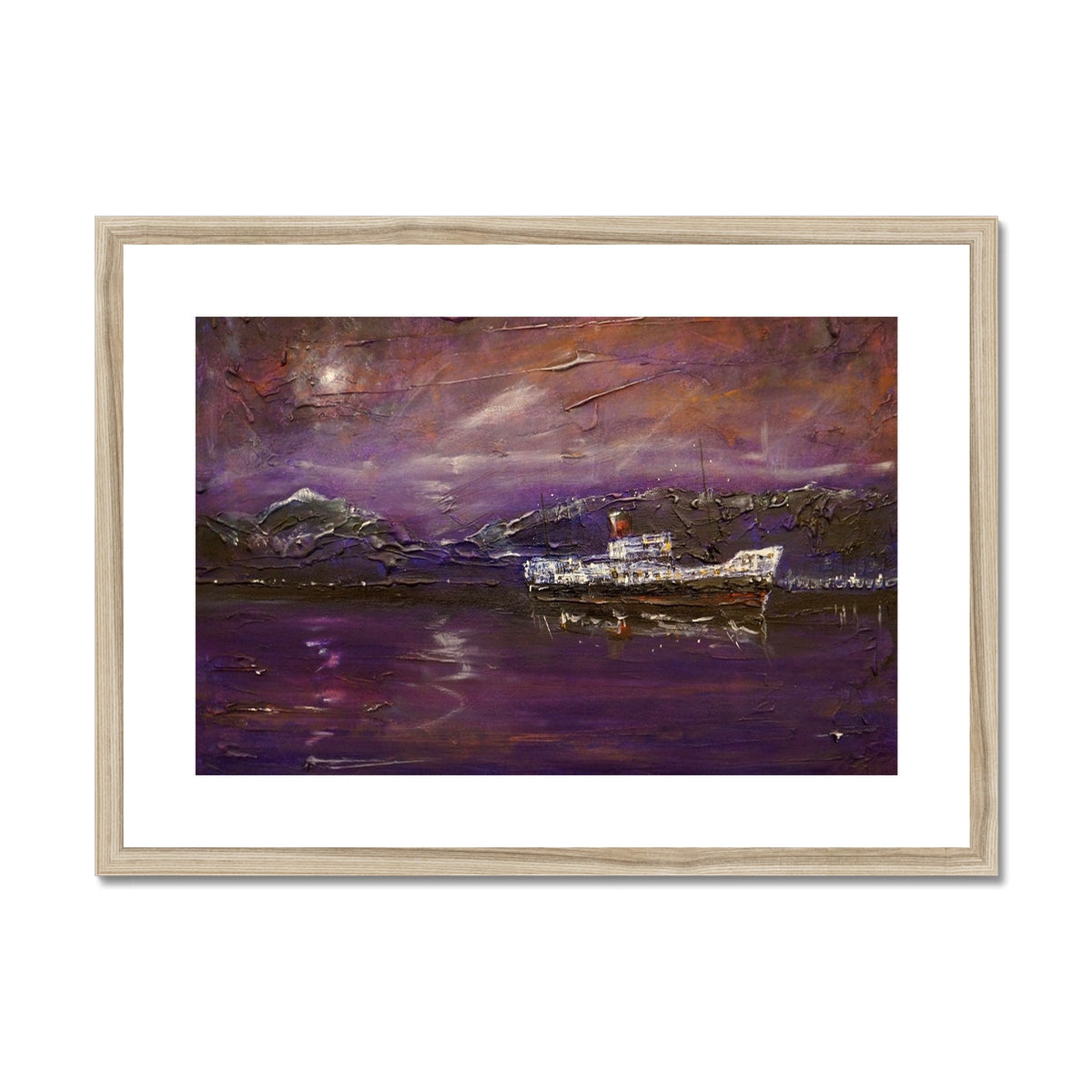 Purple abstract painting in white frame, Maid Of The Loch Moonlight art print