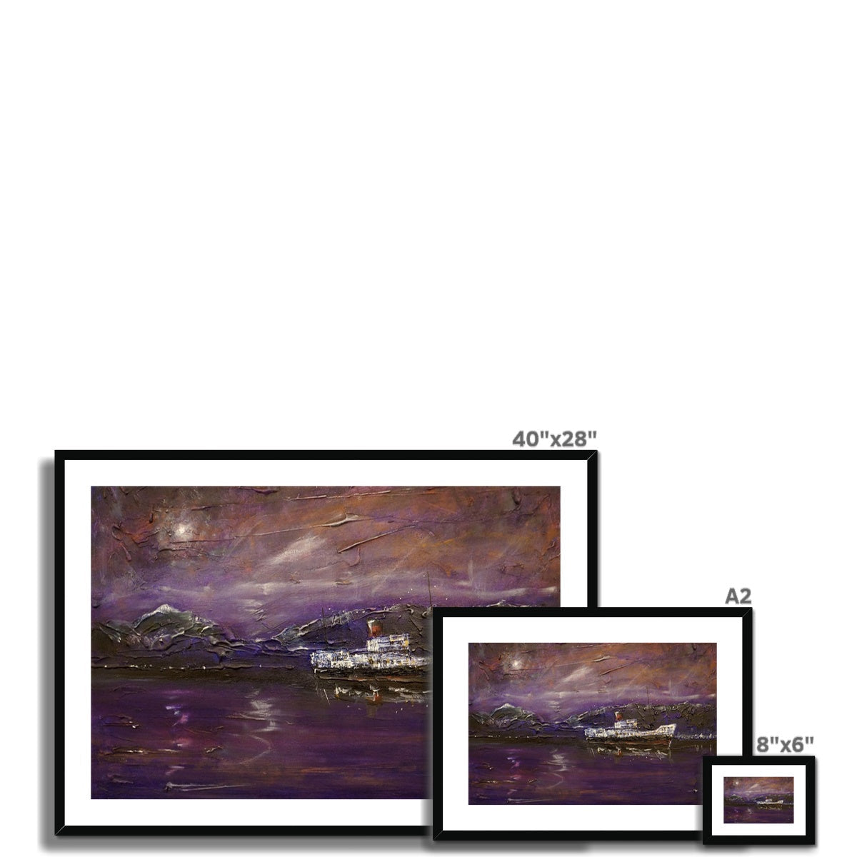 40x28 Maid Of The Loch Moonlight abstract purple brown mountain print in black frame
