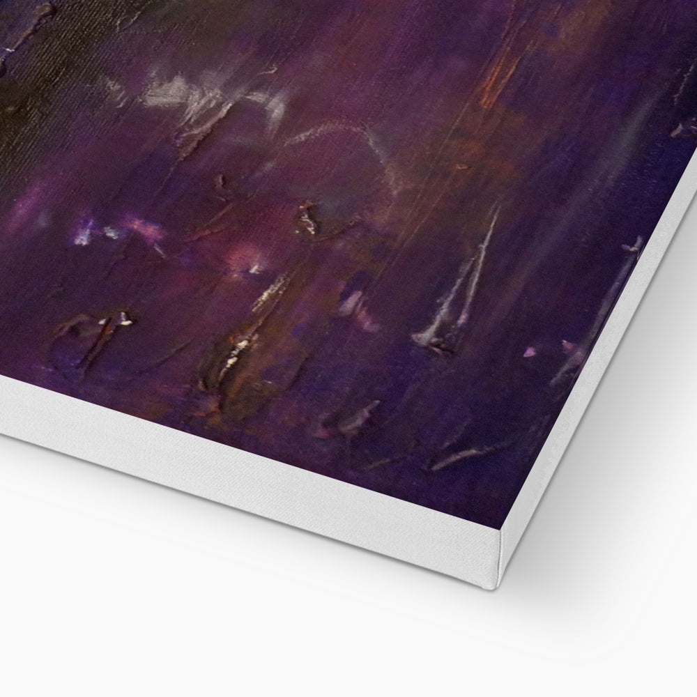 Purple and gold abstract art print on metallic canvas, Maid Of The Loch Moonlight