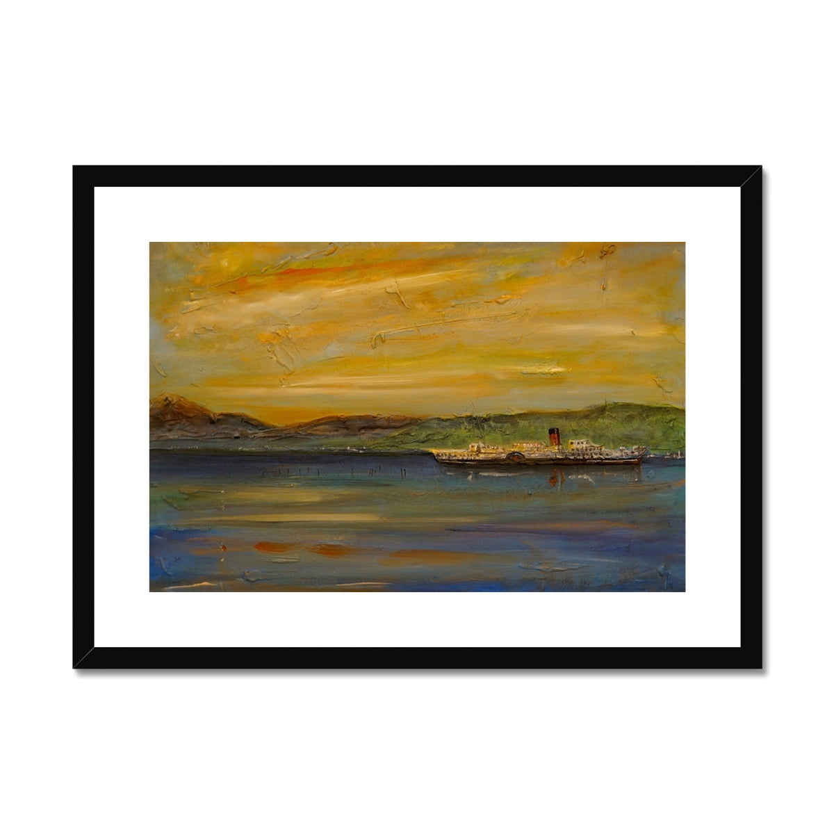 Framed Maid of the Loch Sunset painting of ship on water