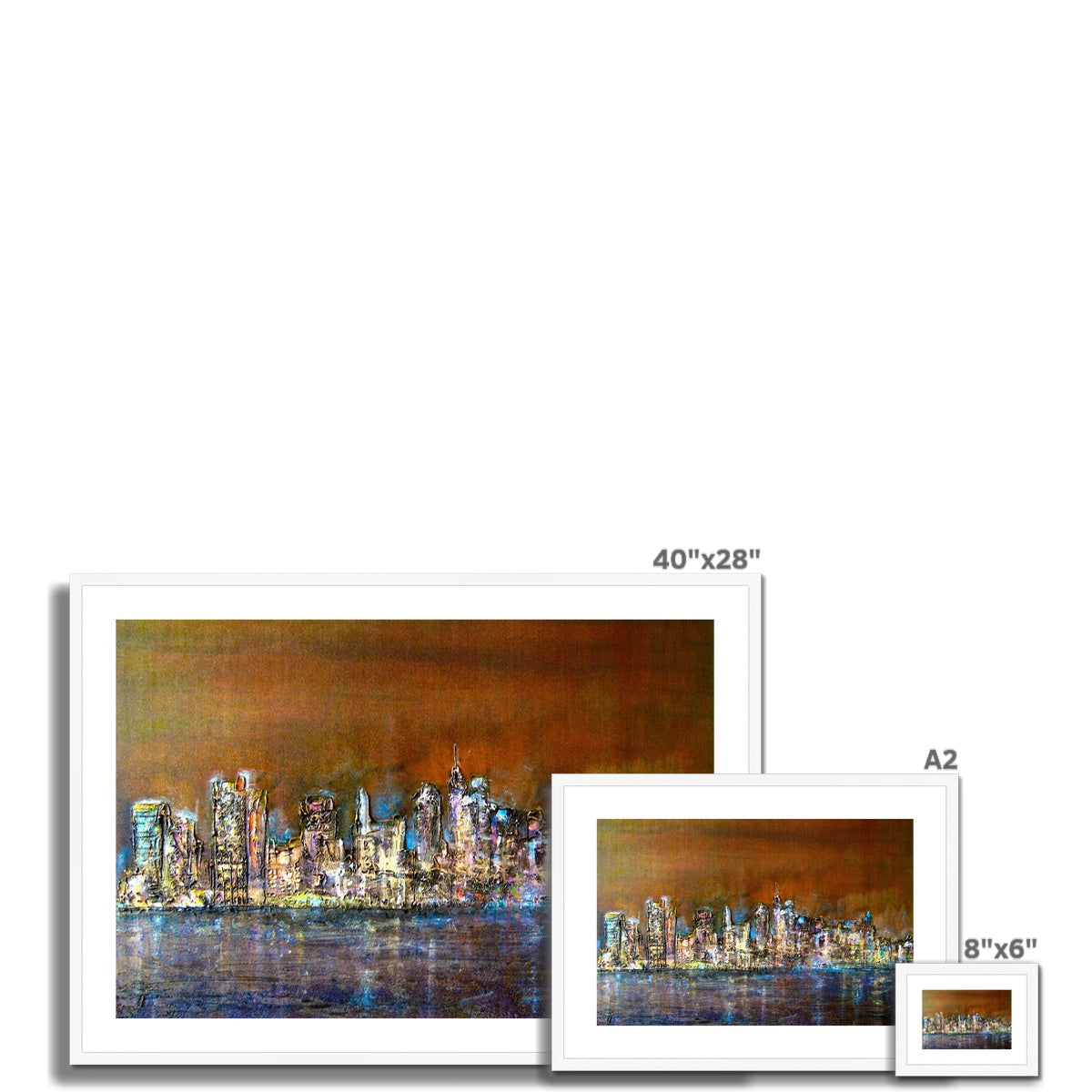 40x28 inch framed Manhattan Nights abstract cityscape painting