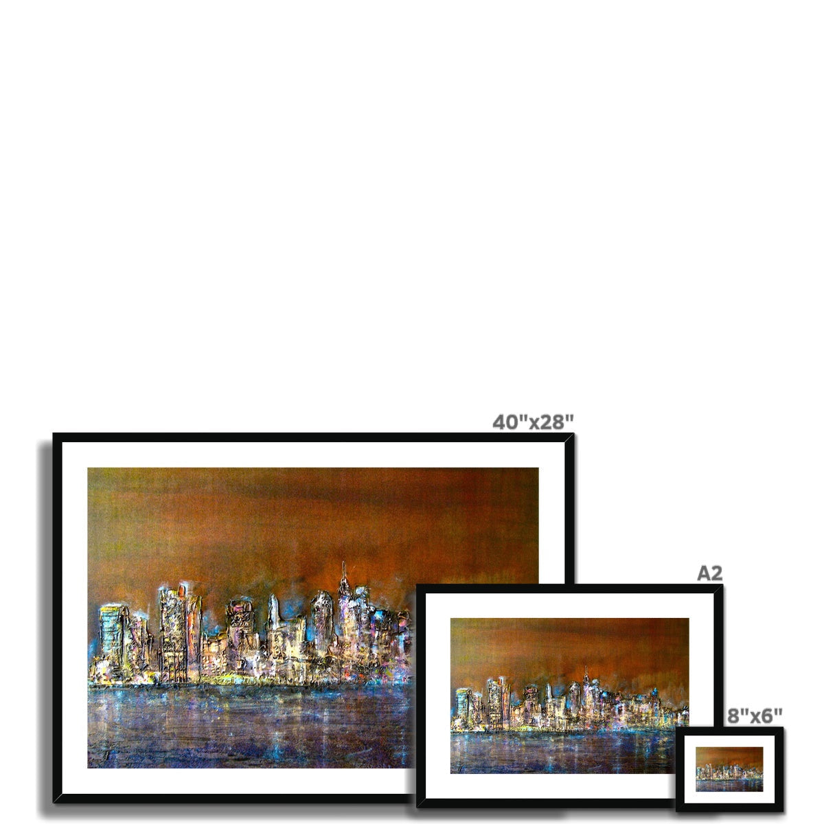 40x28 inch framed Manhattan Nights abstract cityscape print