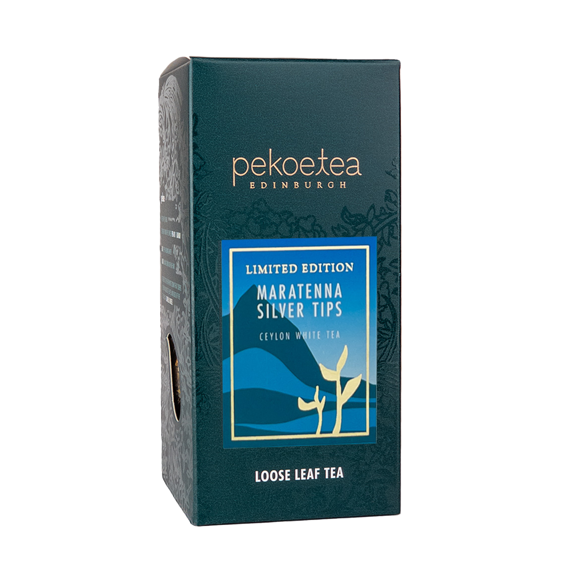 Maratenna Ceylon Silver Tips dark teal pekoe tea box with blue gold label