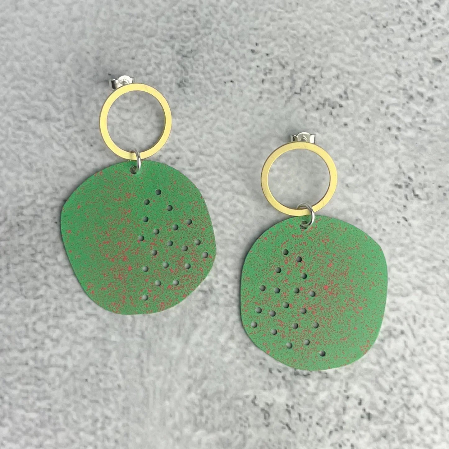 Green textured circular Masca Cesar earrings by Lindsay McDowall Jewellery