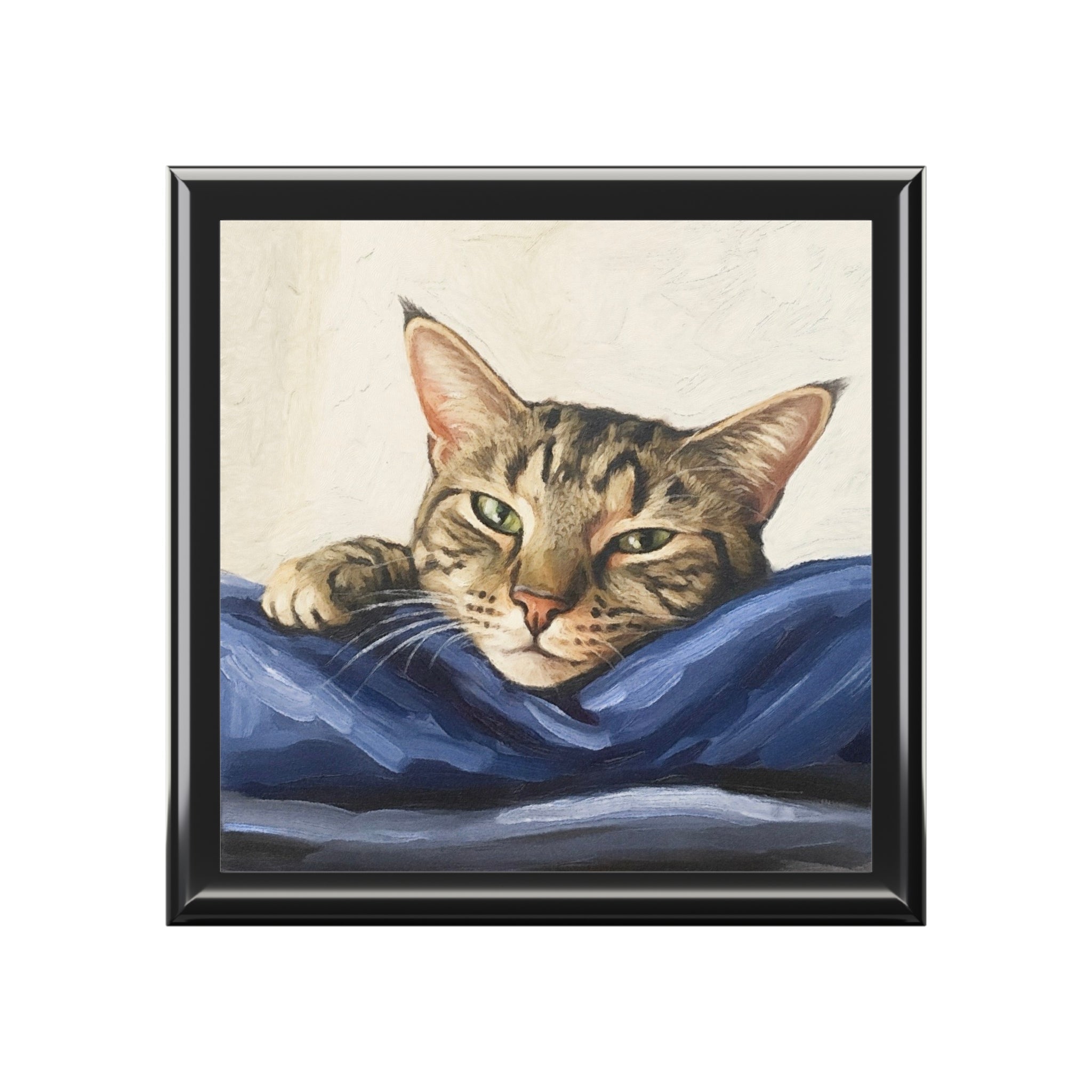 Framed tabby cat portrait in Mitzi jewellery box, Scotland UK