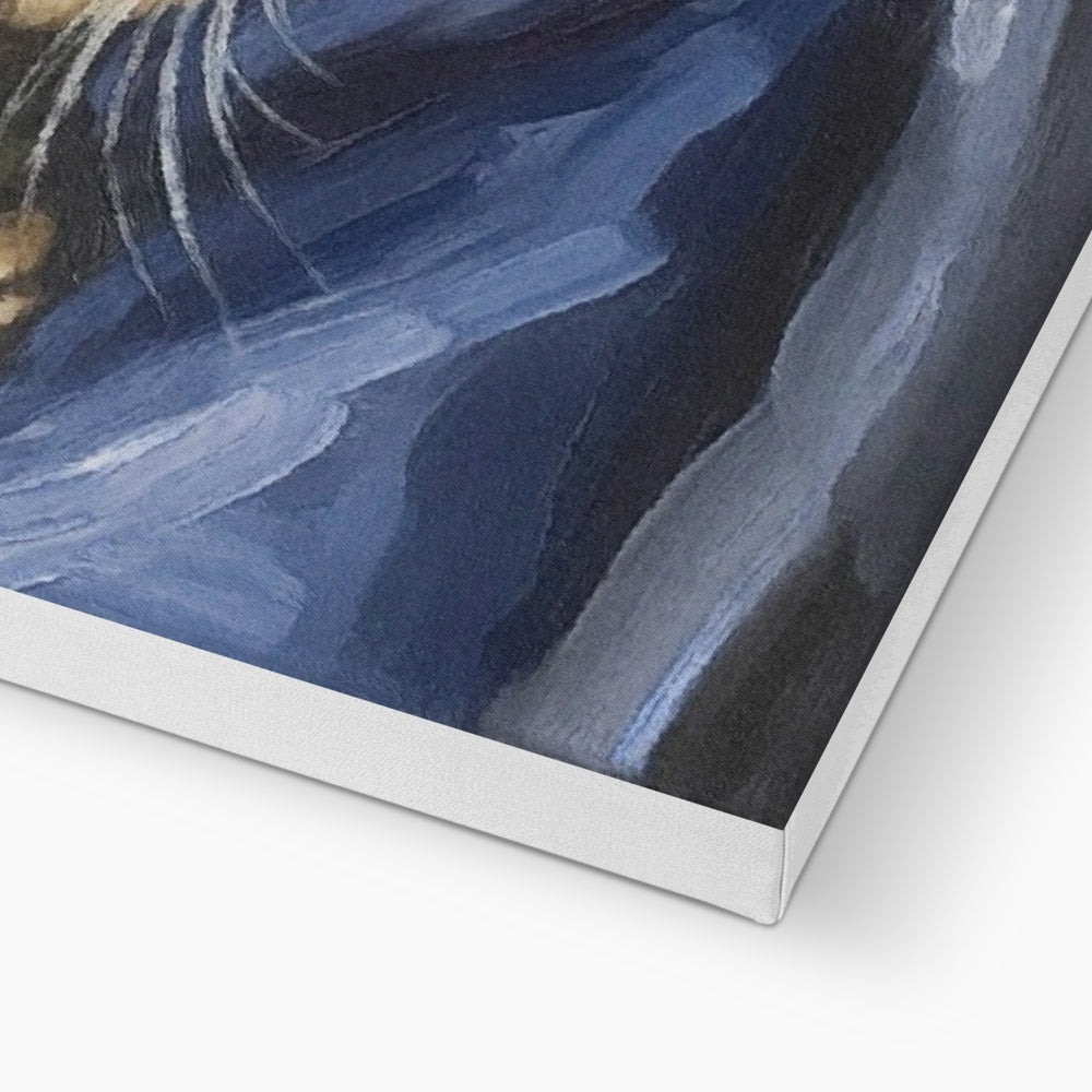 Mitzi abstract pet portrait canvas with swirling blue black brushstrokes