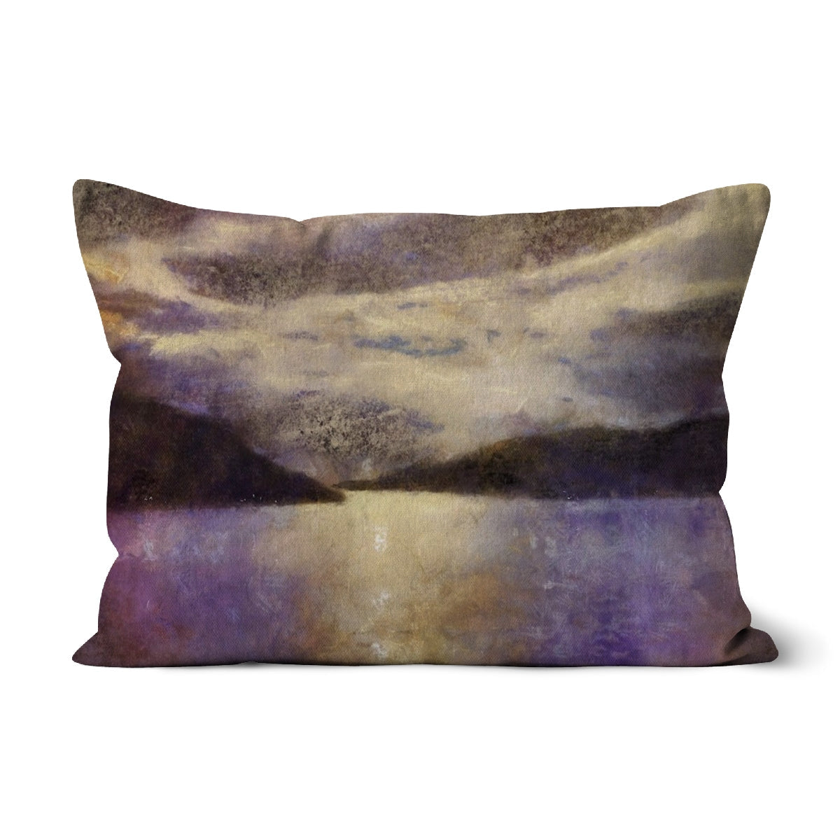 Purple and brown abstract landscape textured throw pillow Moonlight Meets Lewis & Harris Cushion
