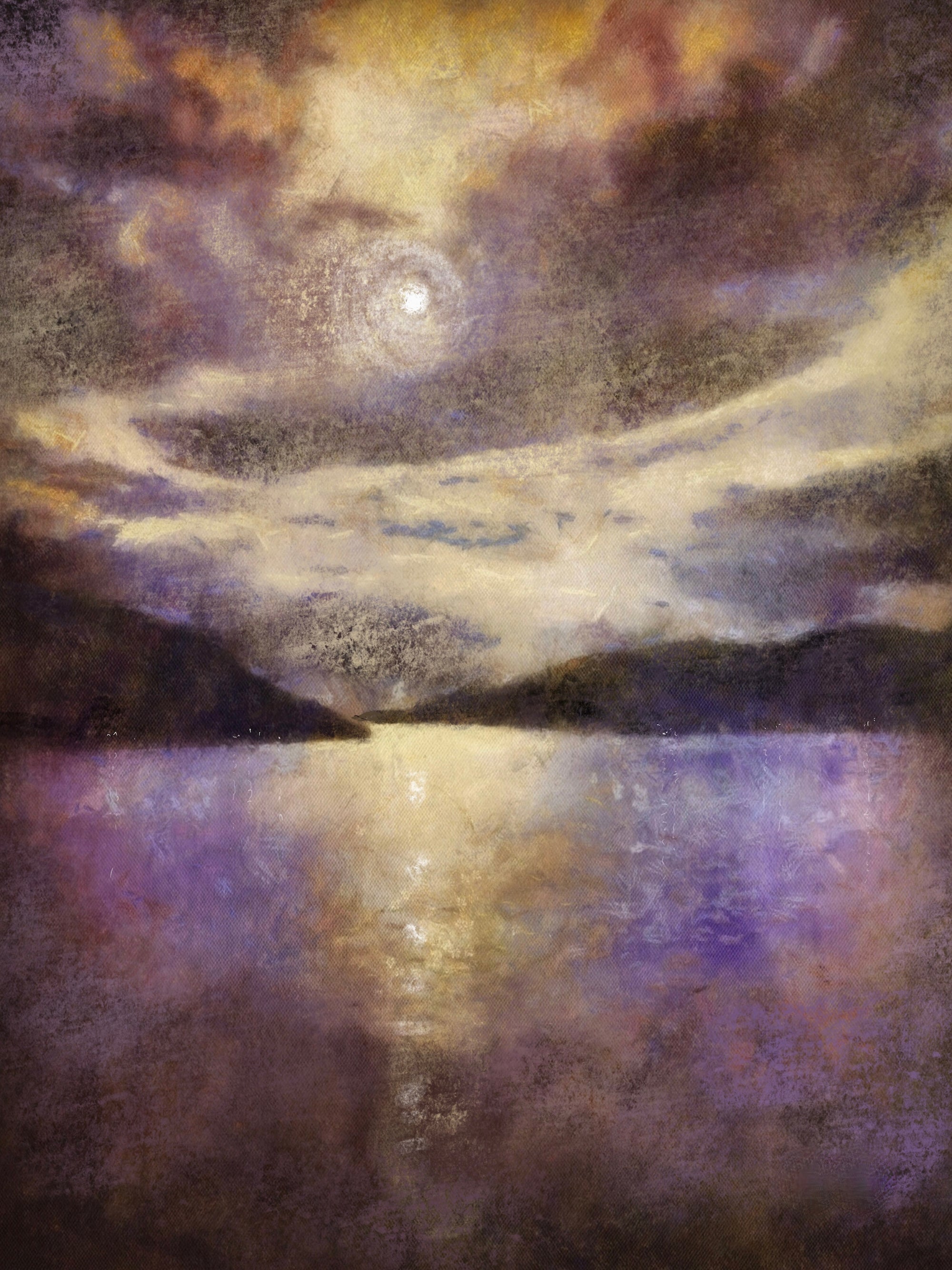 Moonlit night sky painting from Moonlight Meets Lewis And Harris Scottish landscape artwork