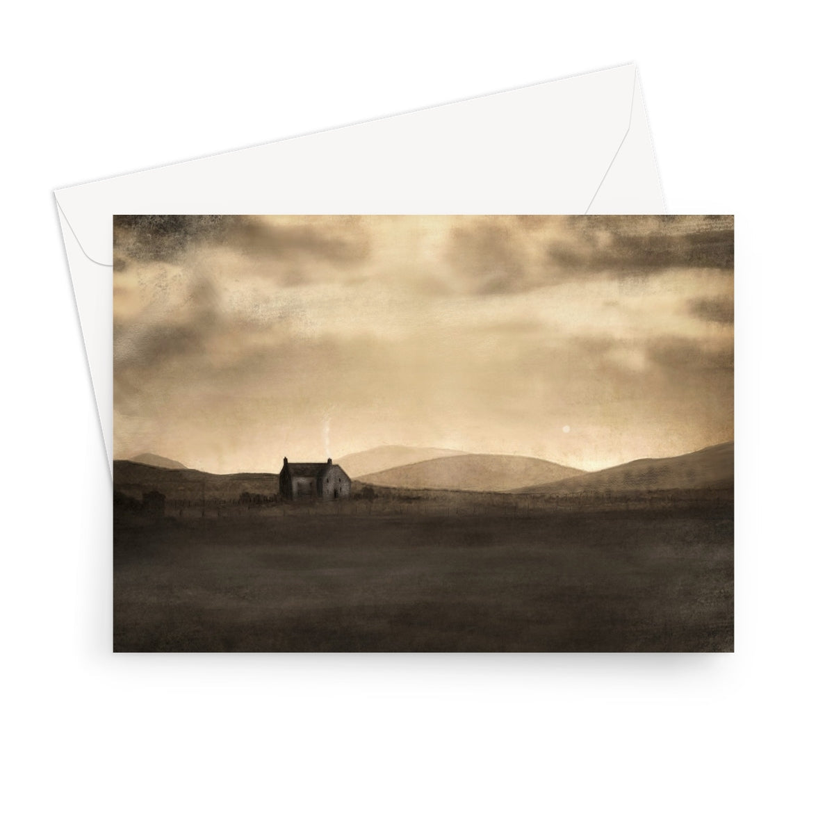 Sepia-toned minimalist house on Moonlit Croft greeting card